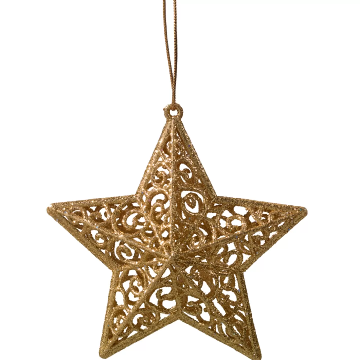 * Plastic Tree Decorations>3-D Star With Glitter, Gold