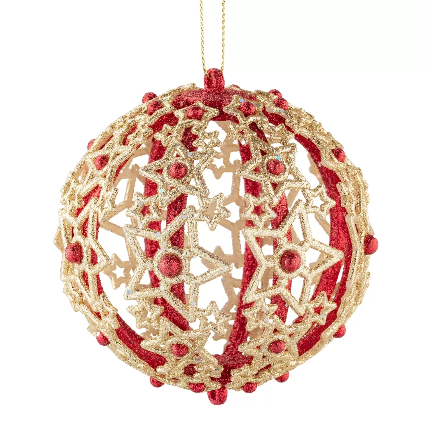 * Plastic Tree Decorations>Bauble With Filigree Stars, Red, 8Cm