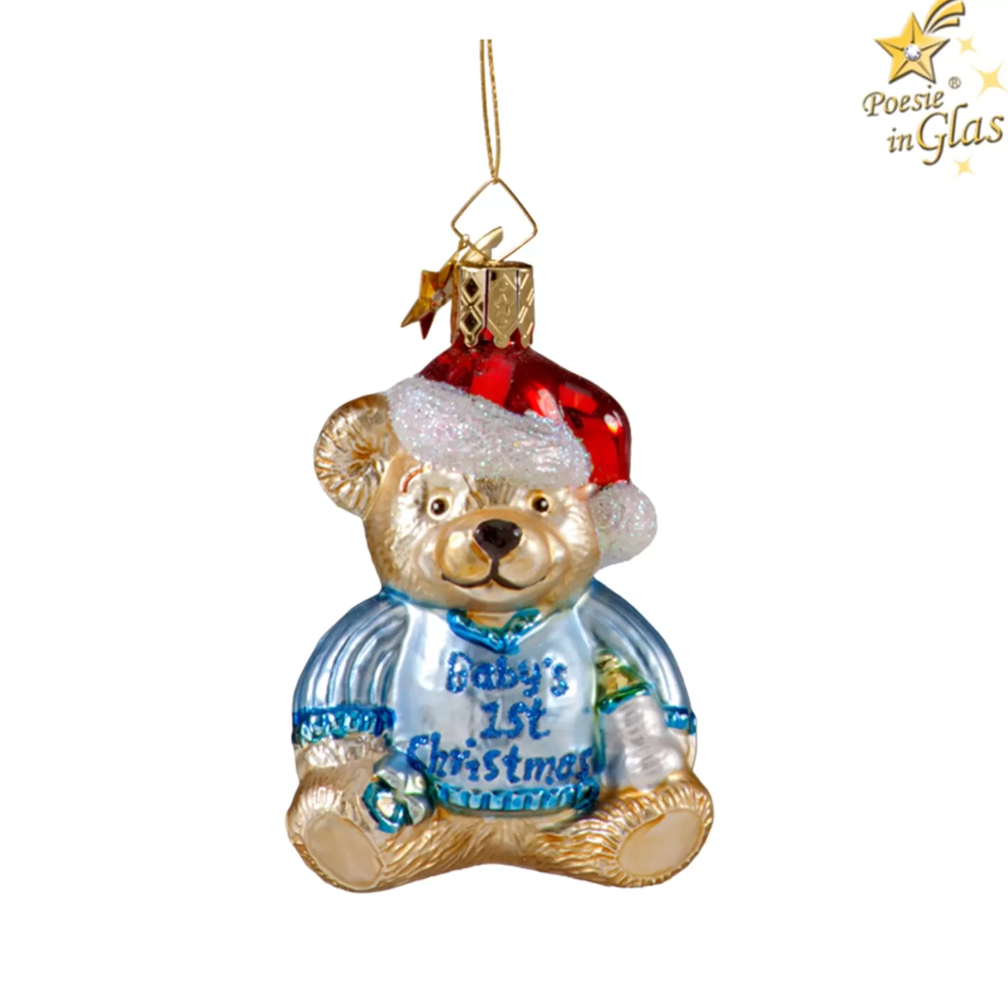 Poesie in Glas Glass Tree Decorations>Bear "Baby's 1St Christmas" (Blue)