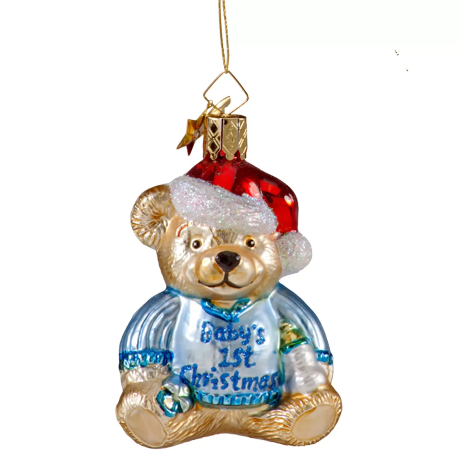 Poesie in Glas Glass Tree Decorations>Bear "Baby's 1St Christmas" (Blue)