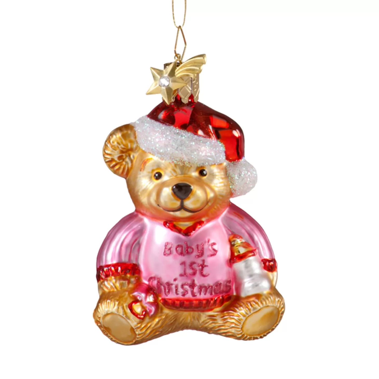 Poesie in Glas Glass Tree Decorations>Bear "Baby's 1St Christmas" (Pink)