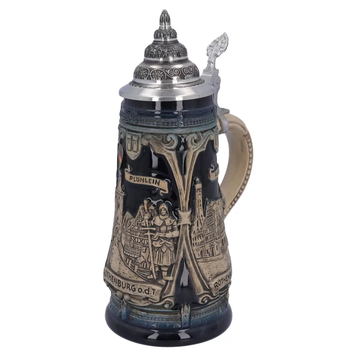 * Rothenburg Souvenirs>Beer Stein With Tin Lid "Rothenburg With Knight", 0.5L