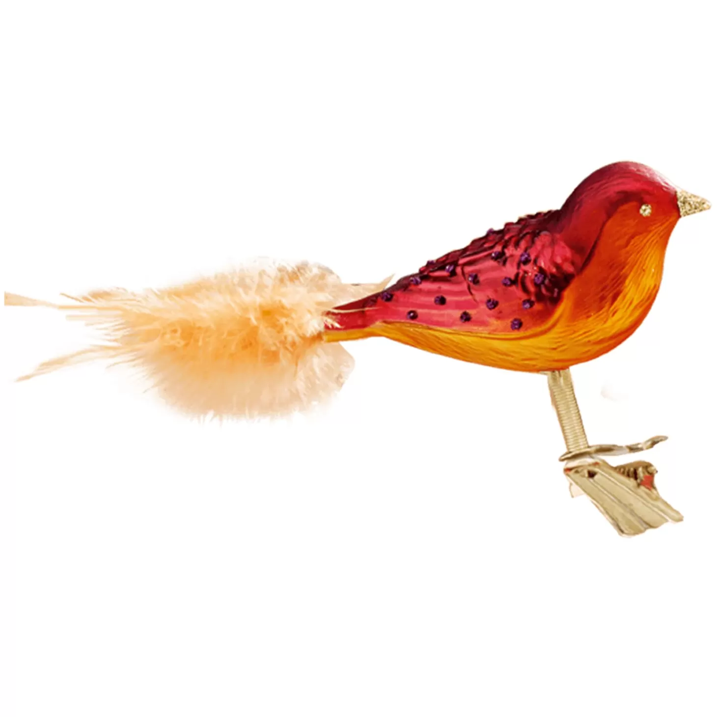 Poesie in Glas Glass Tree Decorations>Bird Orange/Pink