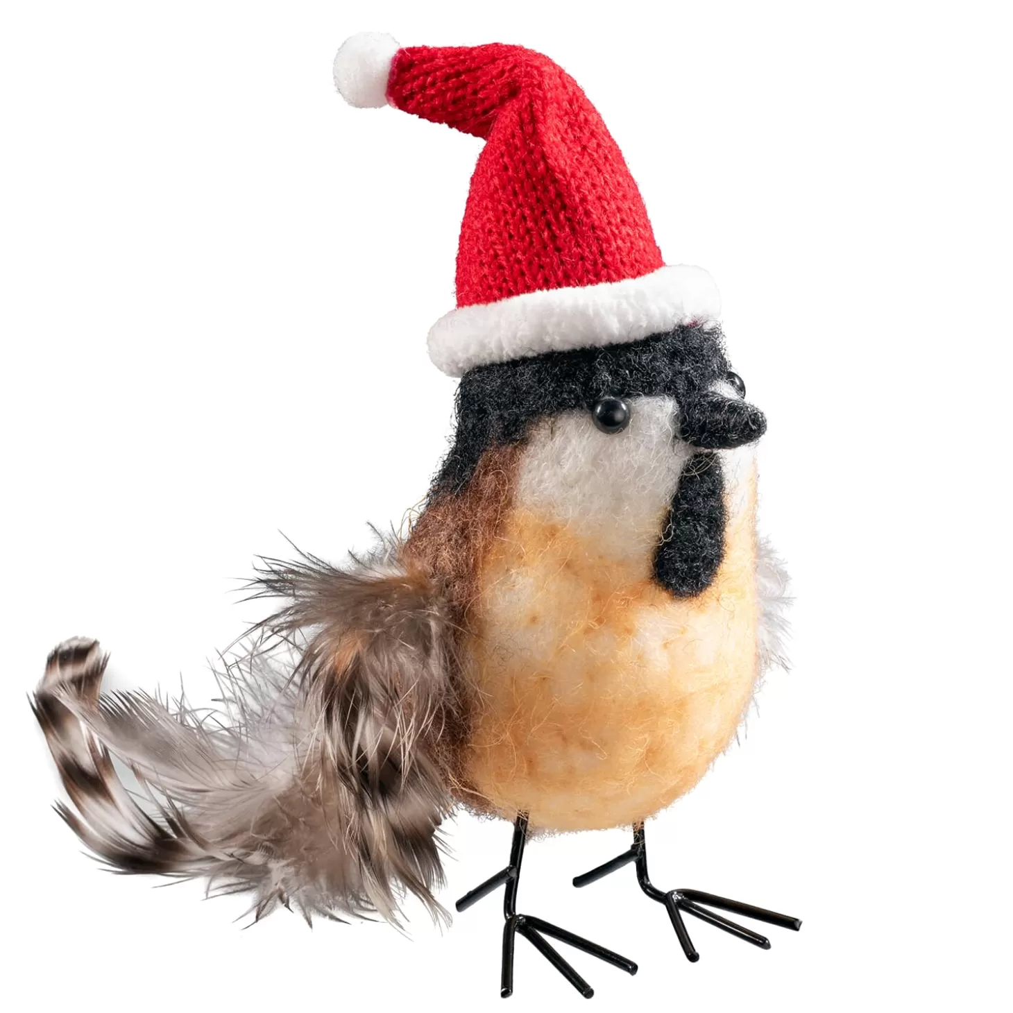 * Decorative Figurines>Bird With Christmas Cap Made Of Felt