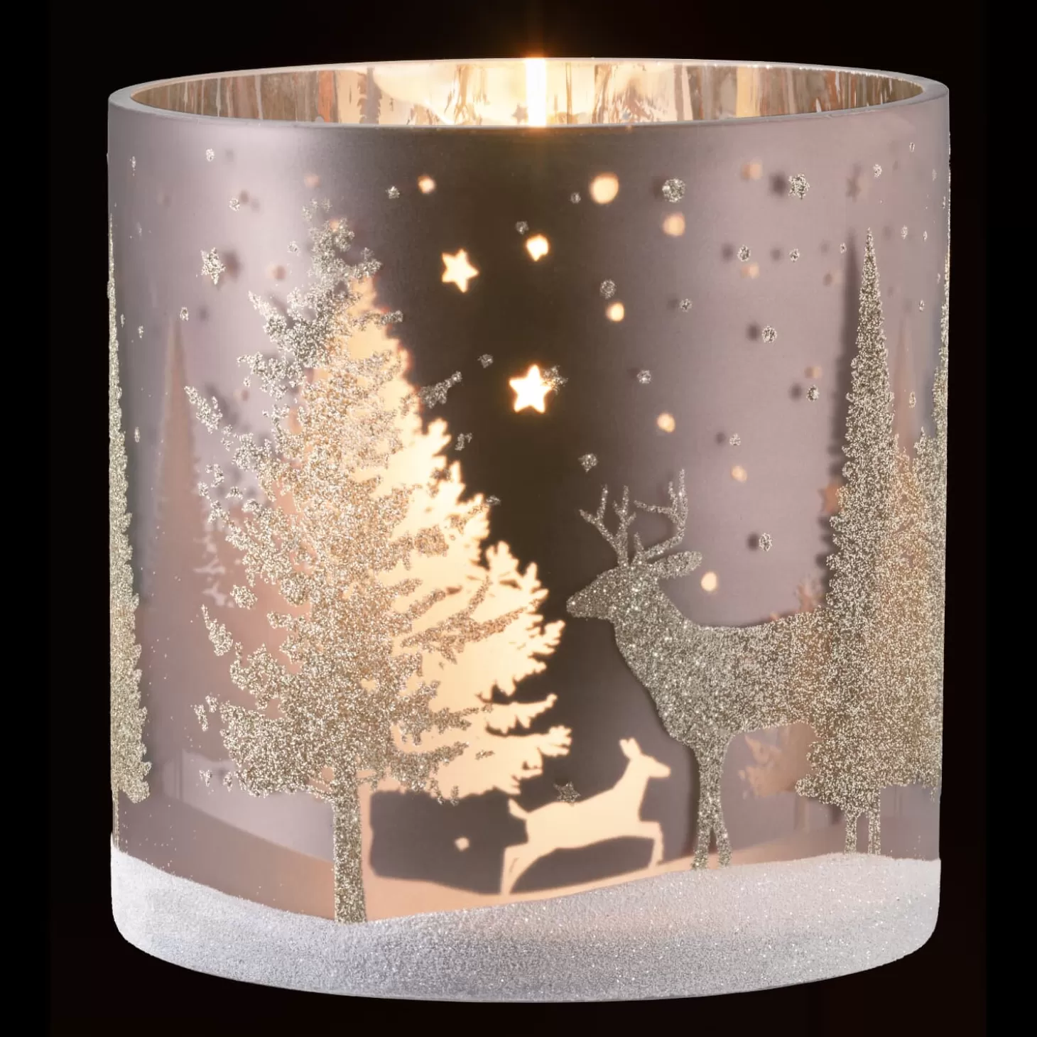 * Candle- & Tealight Holders>Candle Holder "Deer In The Forest" Taupe, 15Cm