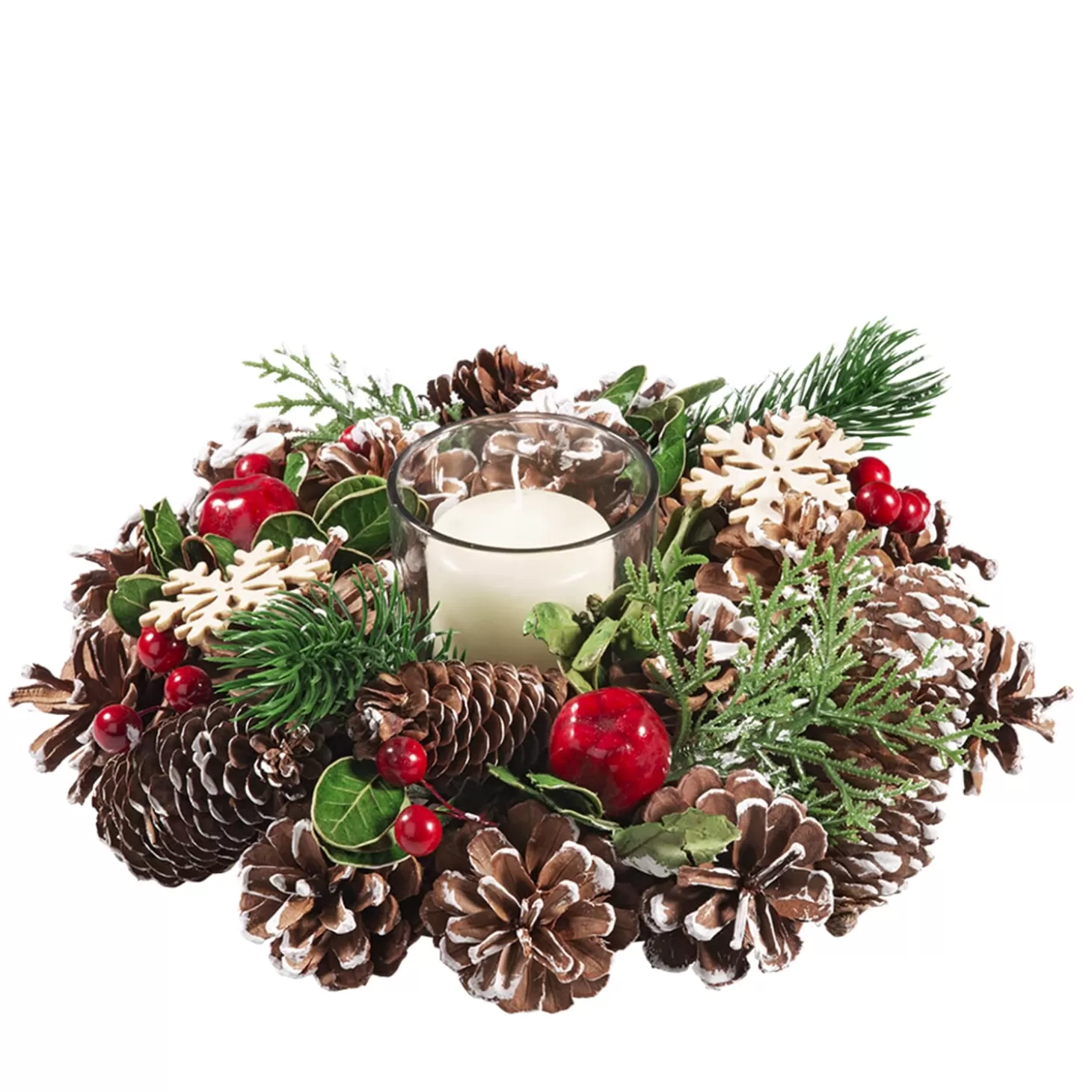 * Candle- & Tealight Holders>Candle Holder With Red Fruits And Pine Cones