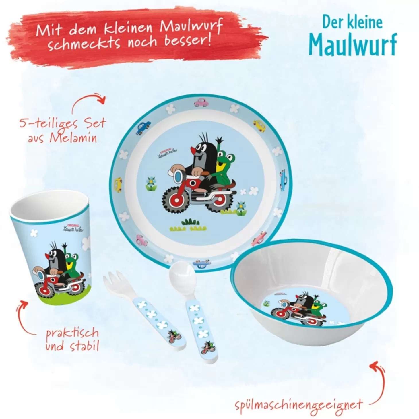 Trötsch Verlag The Little Mole "Kretek">Children Tableware Set "The Little Mole" On Motorcycle