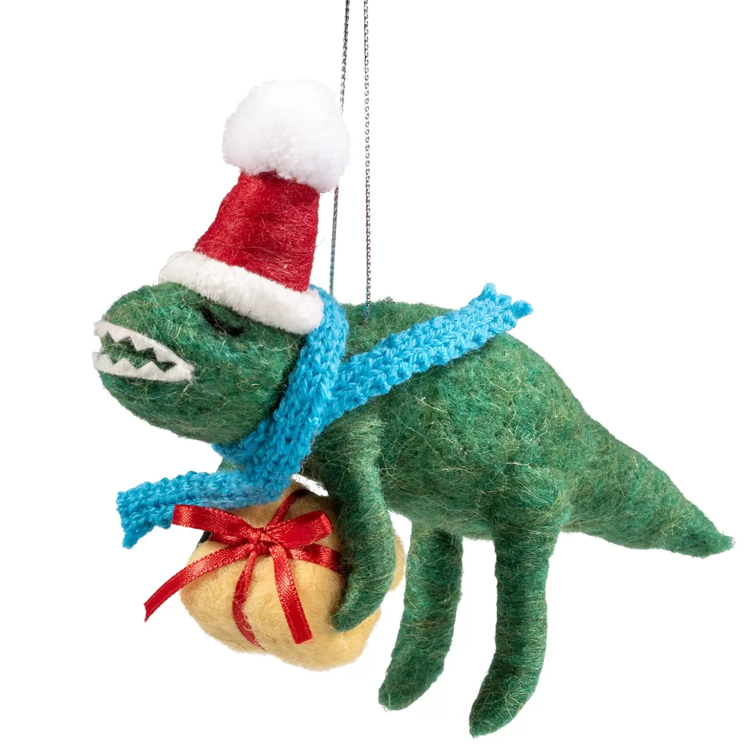 * Felt Tree Decorations>Dino With Gift Made Of Felt