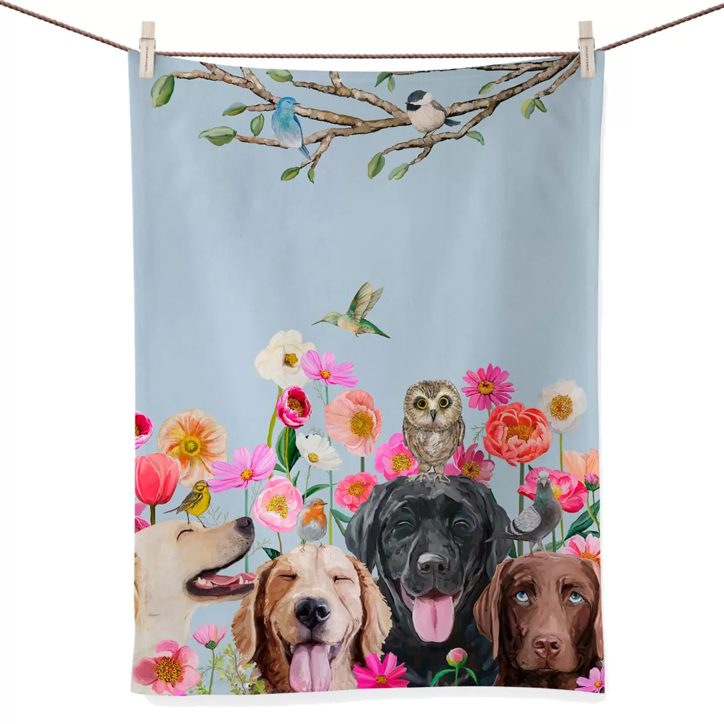 * Table Decorations>Dogs And Birds Tea Towel