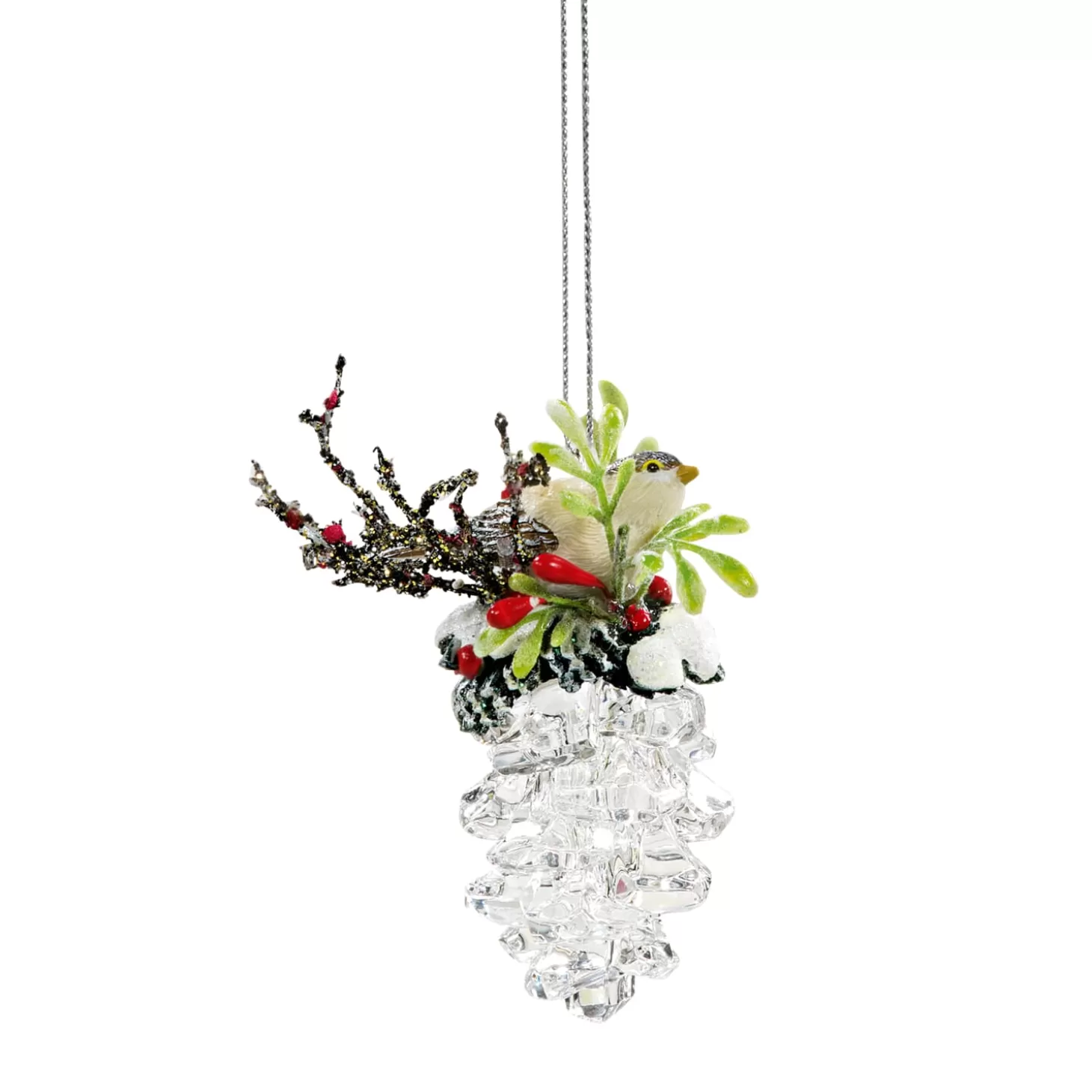 * Acrylic Tree Decorations>Fir Cone With Bird