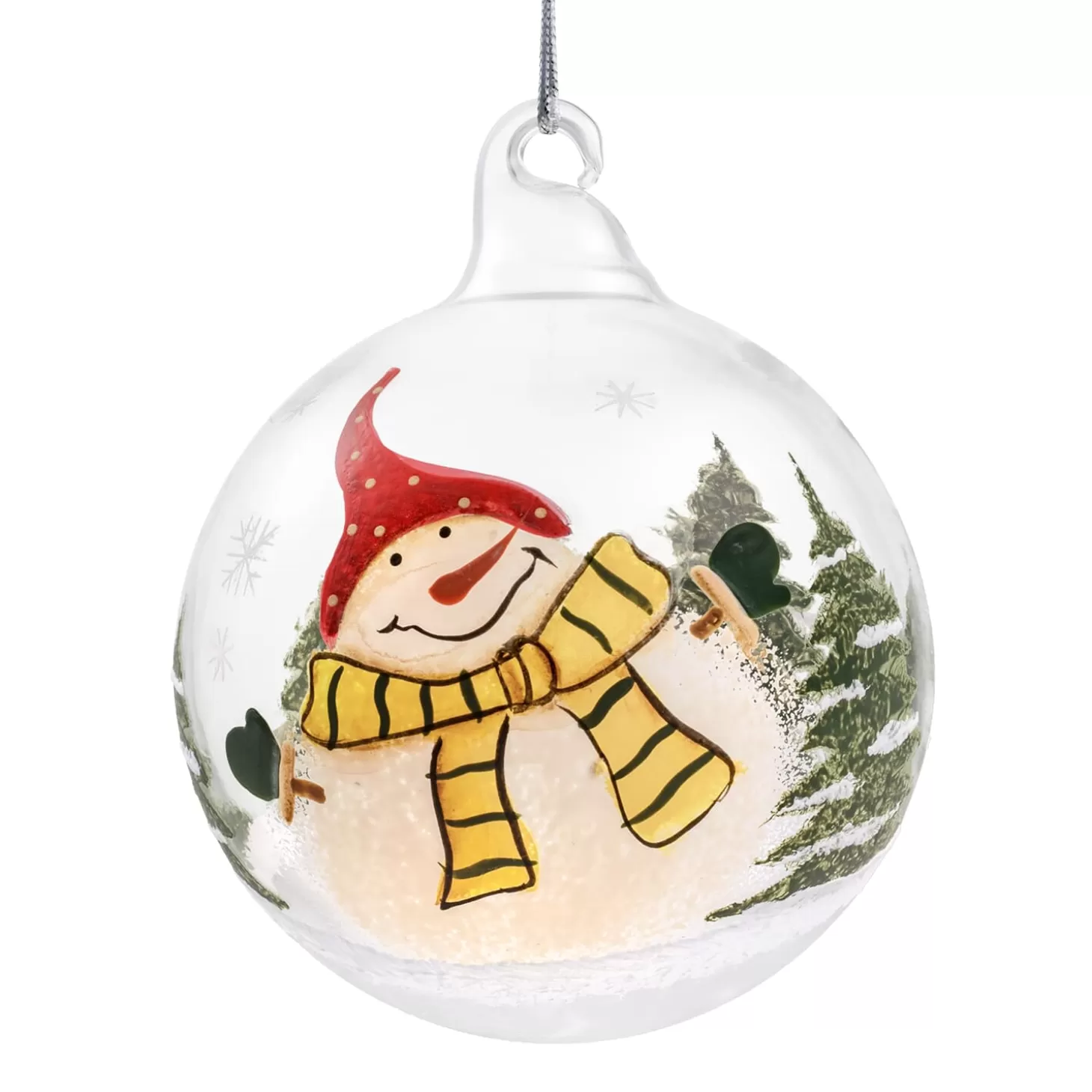 * Tree Baubles And Set Offers>Glass Bauble Clear Snowman With Cap, 8 Cm