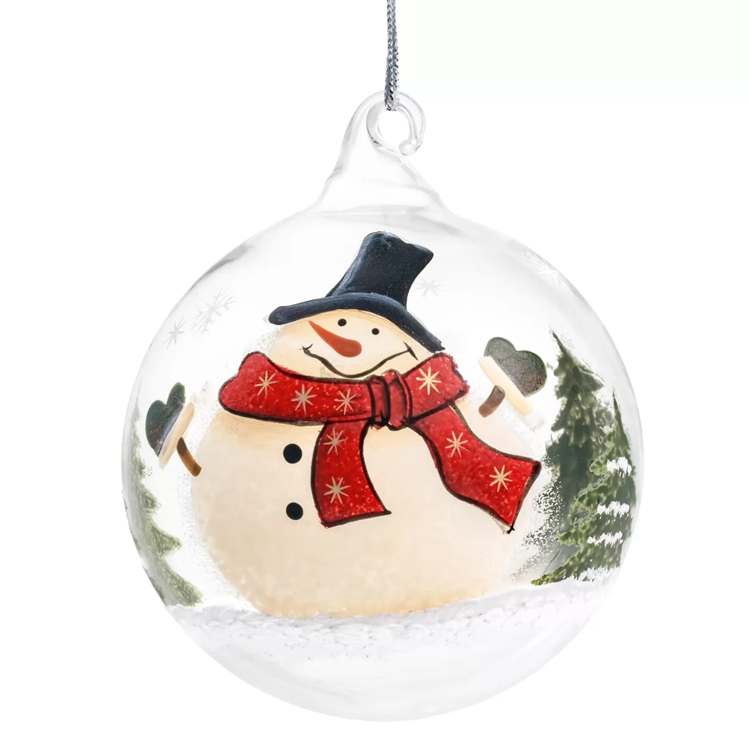 * Tree Baubles And Set Offers>Glass Bauble Clear Snowman With Top Hat, 8 Cm