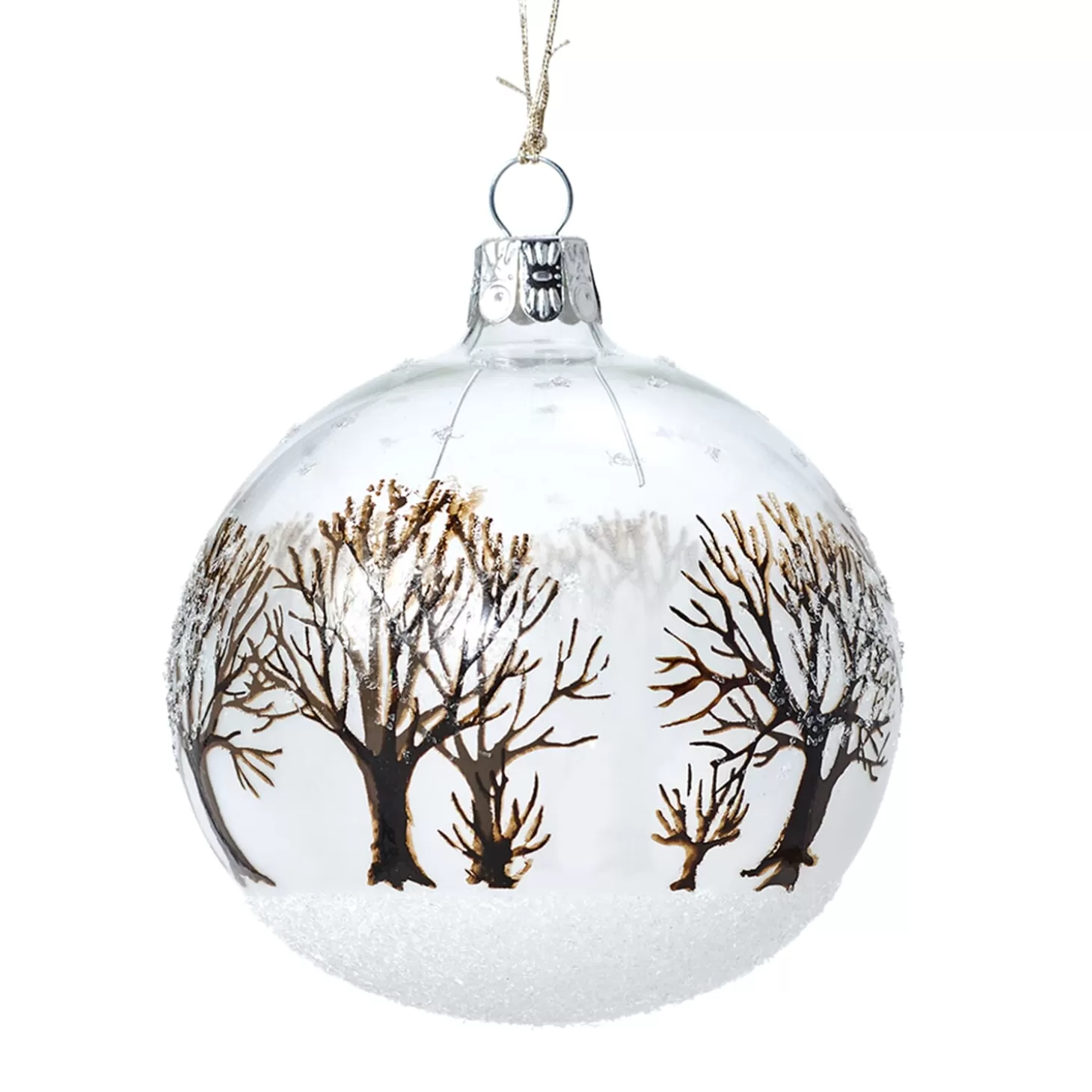 * Tree Baubles And Set Offers>Glass Bauble Clear With Brown Trees, 8Cm