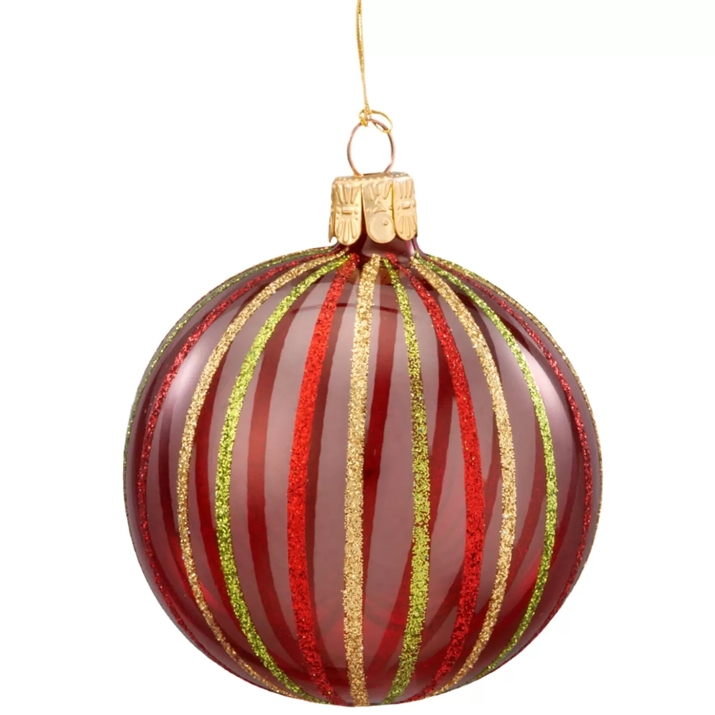 * Tree Baubles And Set Offers>Glass Bauble Clear With Coloful Stripes, 7 Cm