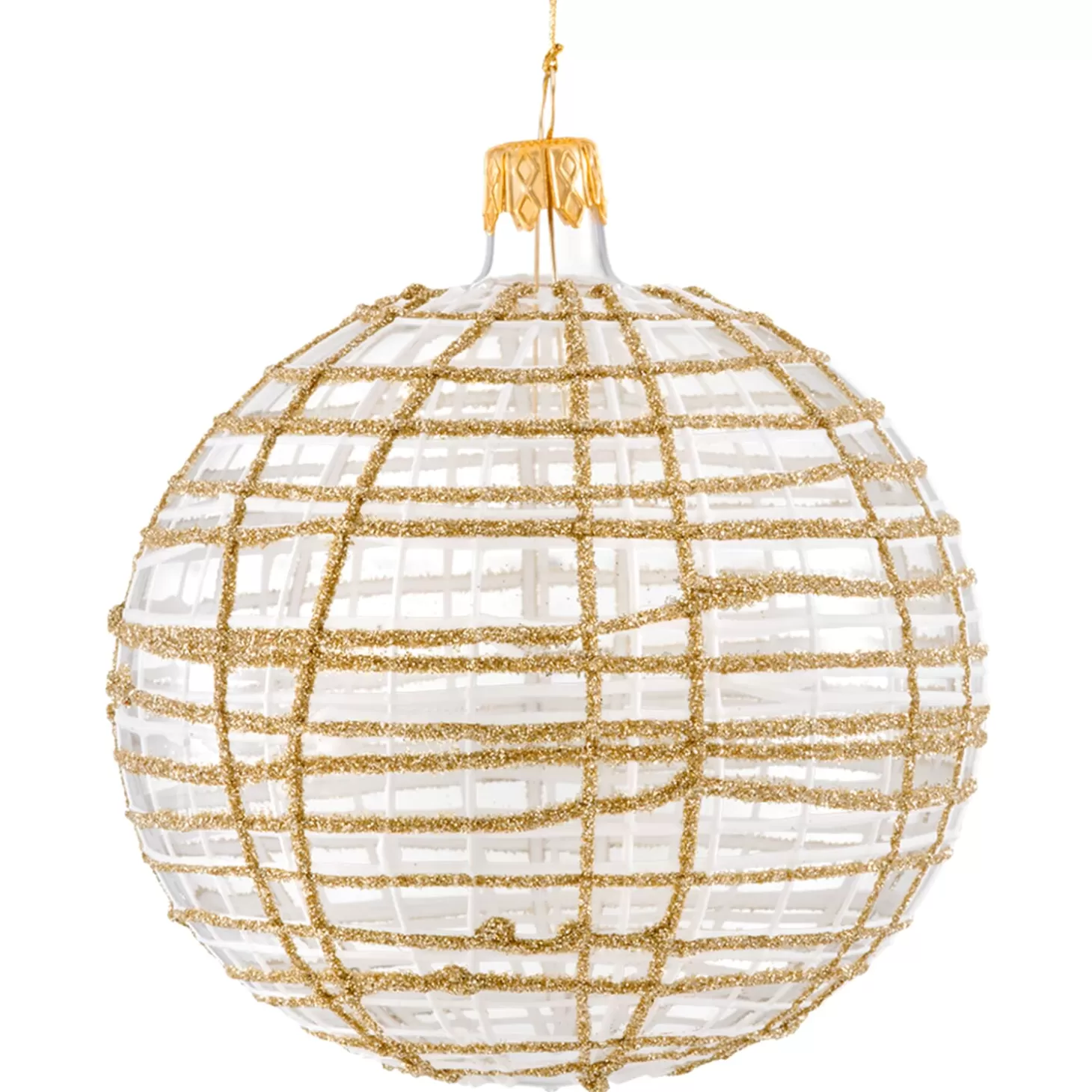 * Tree Baubles And Set Offers>Glass Bauble Clear With Glitter Gold/White, 10 Cm