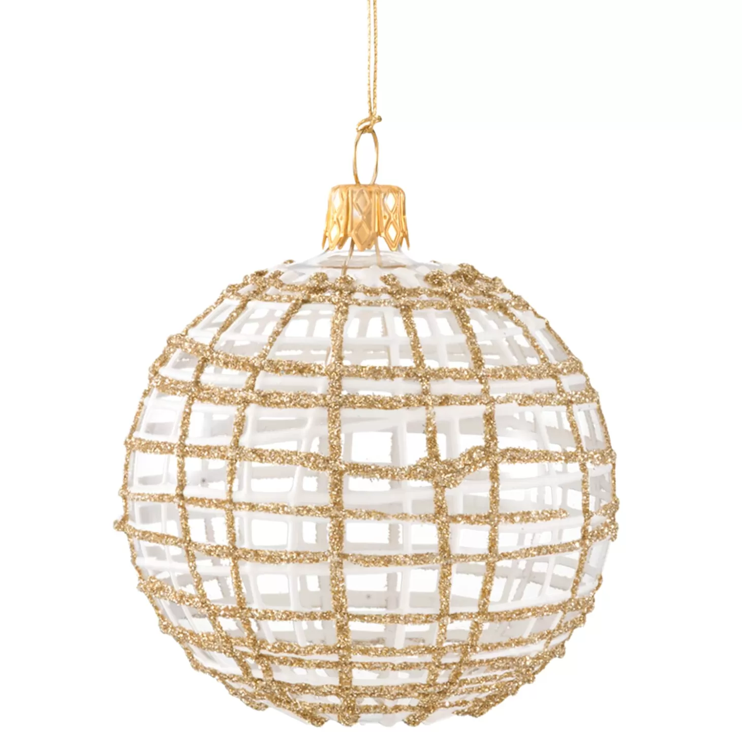 * Tree Baubles And Set Offers>Glass Bauble Clear With Glitter Gold/White, 8 Cm