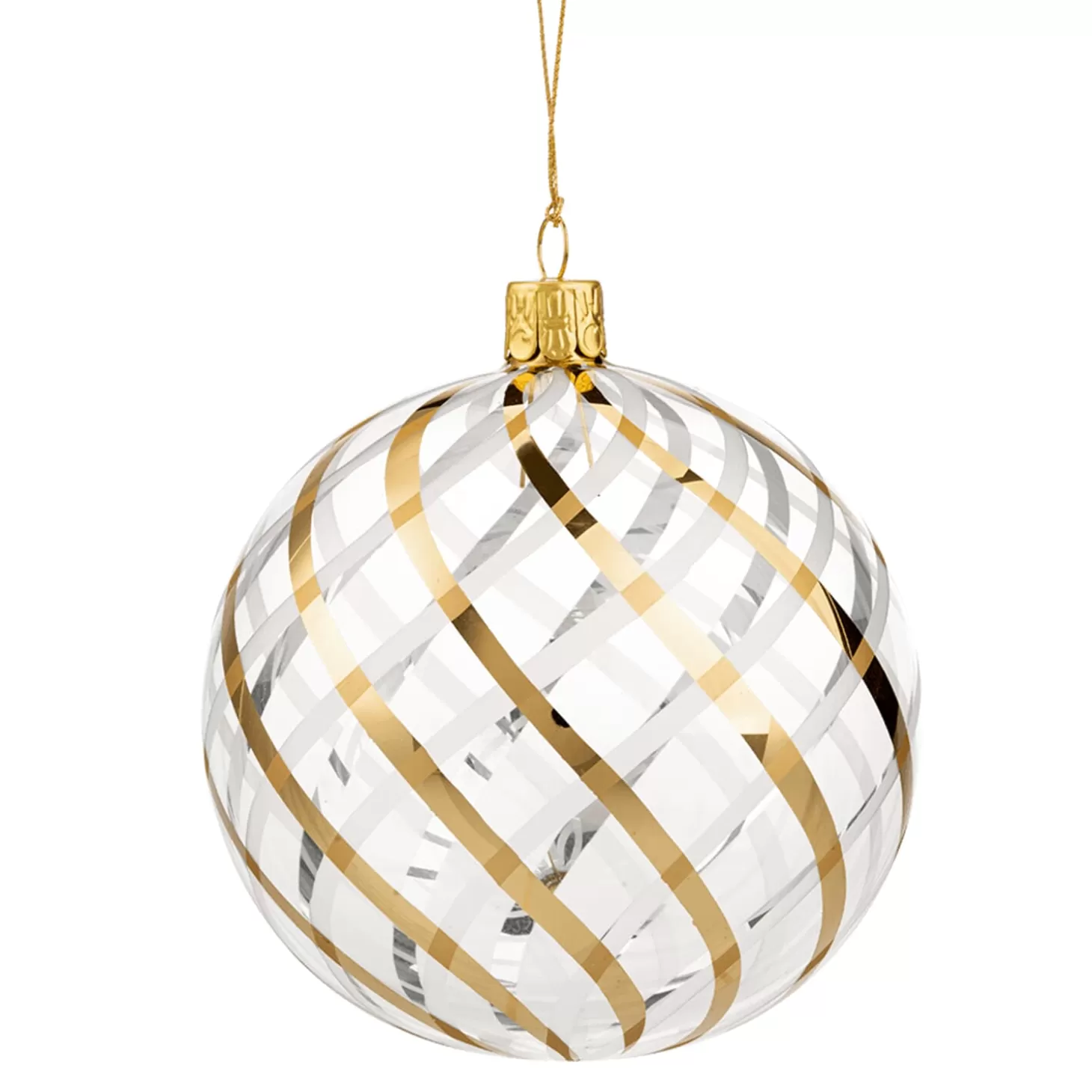 * Tree Baubles And Set Offers>Glass Bauble Clear With Gold-White Net Pattern, 10 Cm