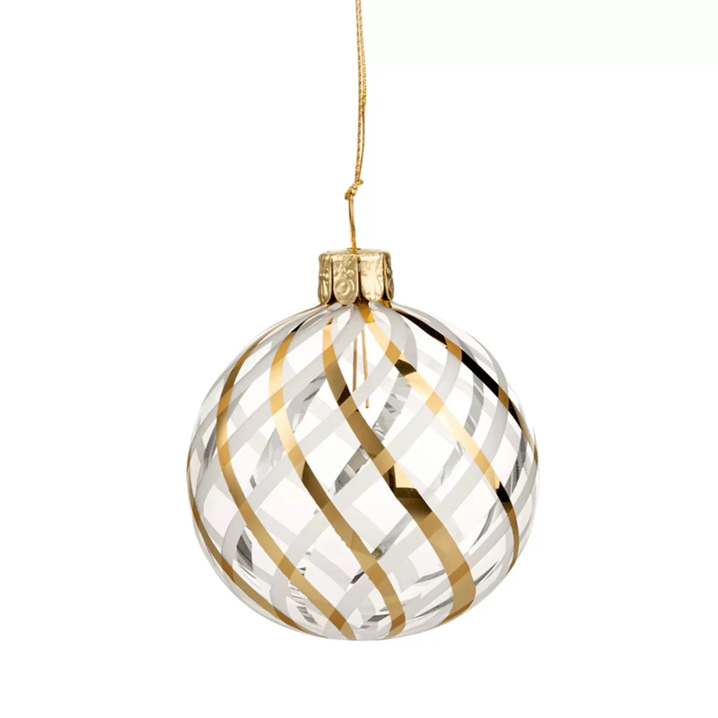 * Tree Baubles And Set Offers>Glass Bauble Clear With Gold-White Net Pattern, 6 Cm