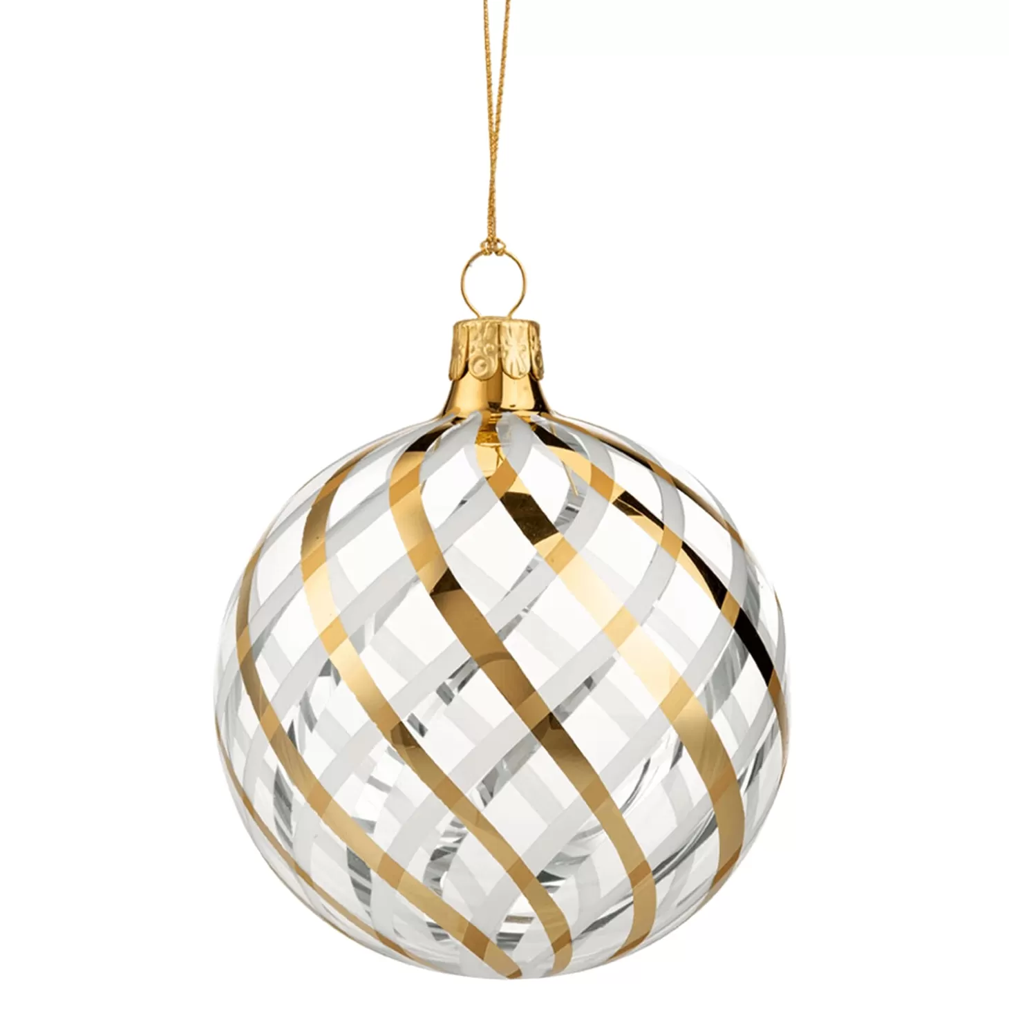 * Tree Baubles And Set Offers>Glass Bauble Clear With Gold-White Net Pattern, 8 Cm