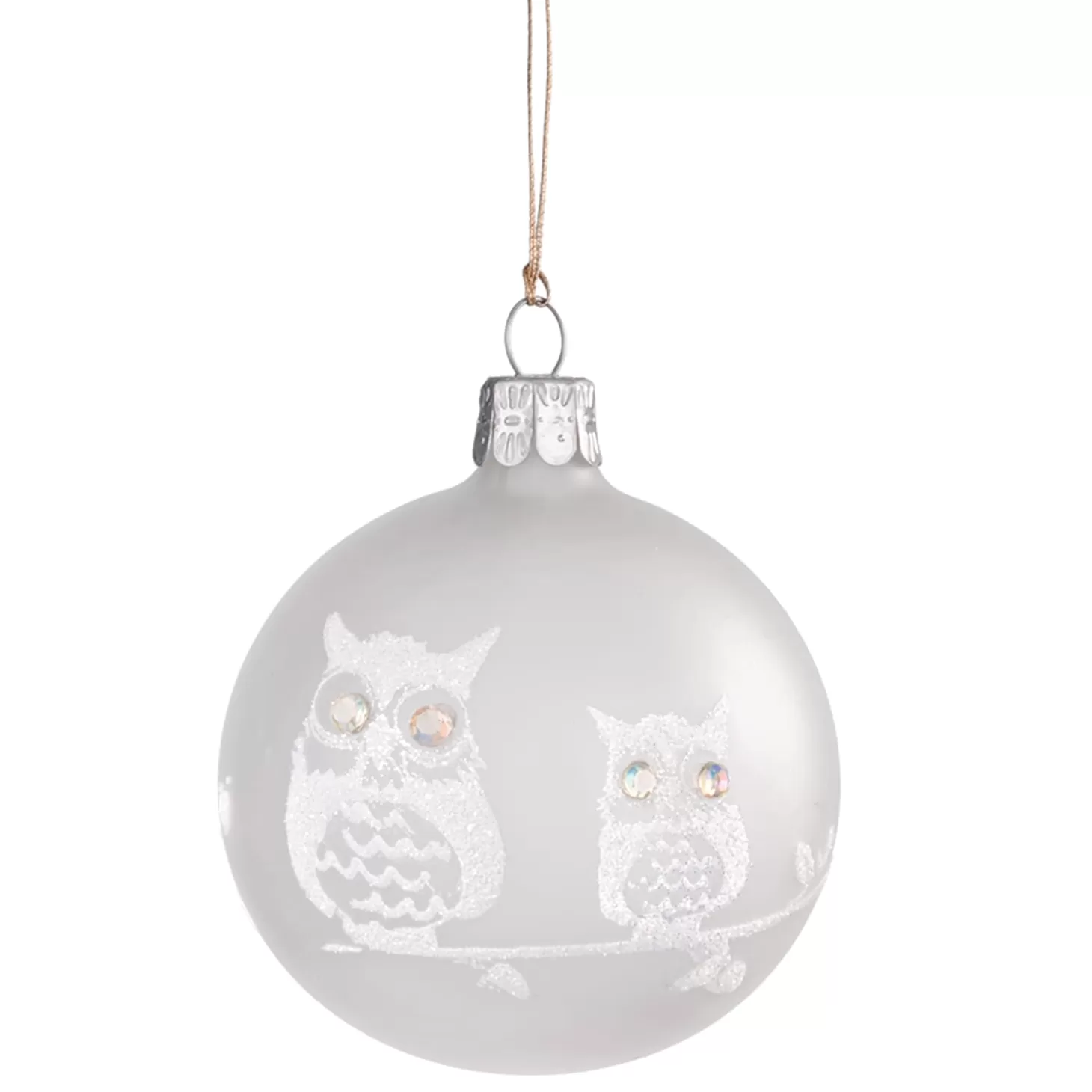 * Tree Baubles And Set Offers>Glass Bauble Frosted Glass With White Owls, 7 Cm