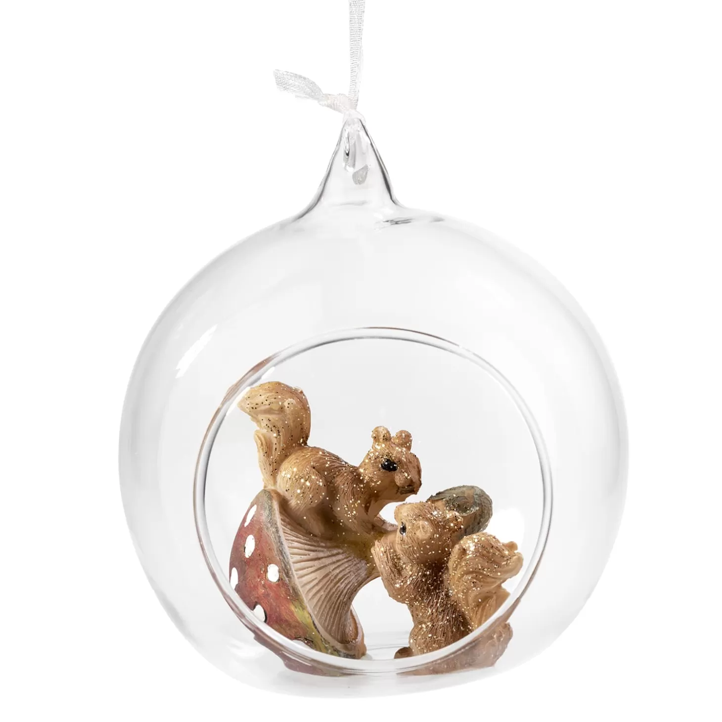 * Resin Tree Decorations>Glass Bauble Squirrels With Mushroom