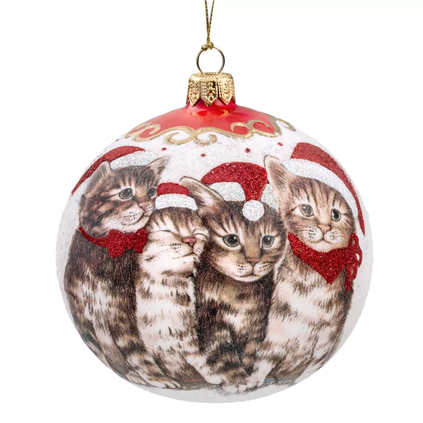 * Tree Baubles And Set Offers>Glass Bauble White Christmas Cats, 10 Cm