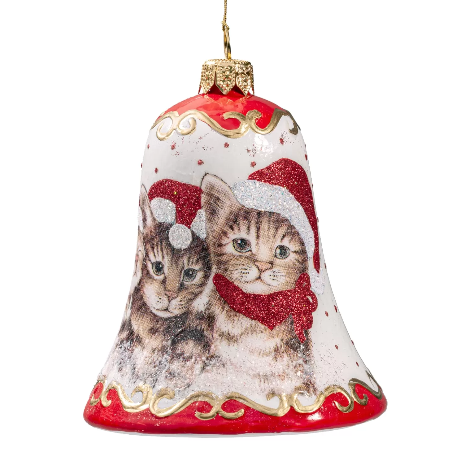 * Tree Baubles And Set Offers>Glass Bell White Christmas Cats