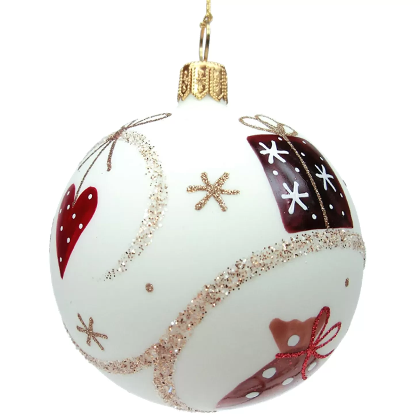 * Tree Baubles And Set Offers>Glass Cream White Matte With Christmassy Motifs, 7 Cm