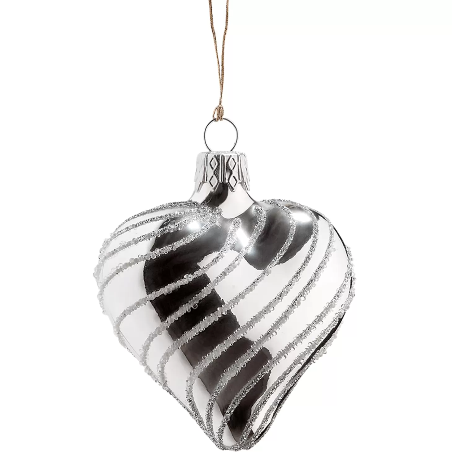 * Tree Baubles And Set Offers>Glass Heart Silver With Silver Spirals