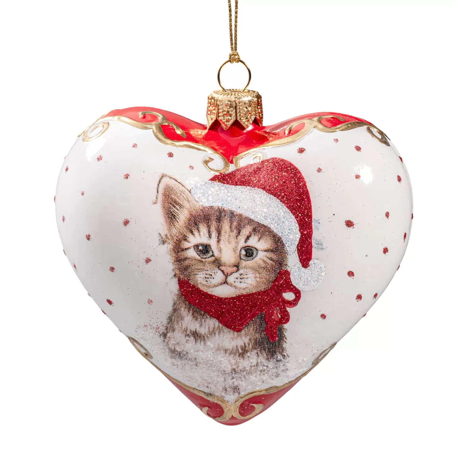 * Tree Baubles And Set Offers>Glass Heart White Christmas Cats