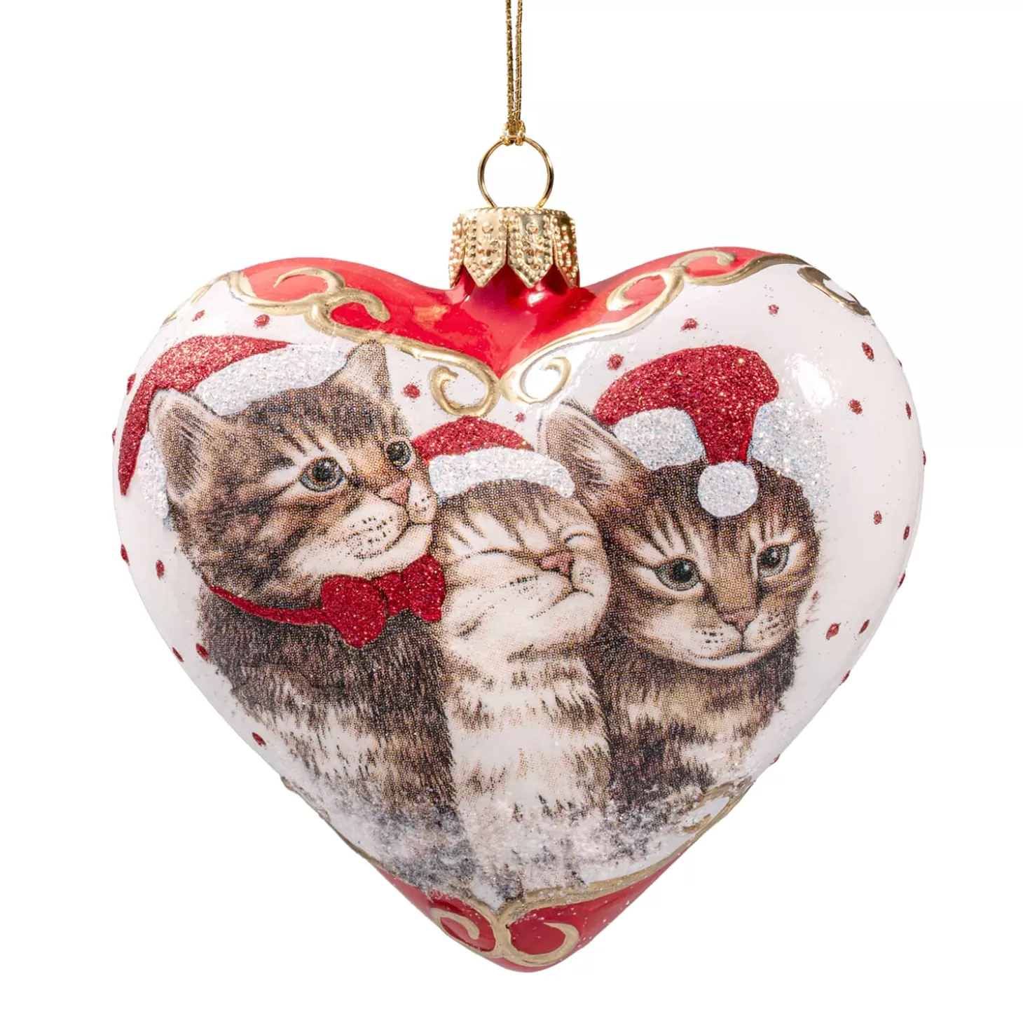 * Tree Baubles And Set Offers>Glass Heart White Christmas Cats