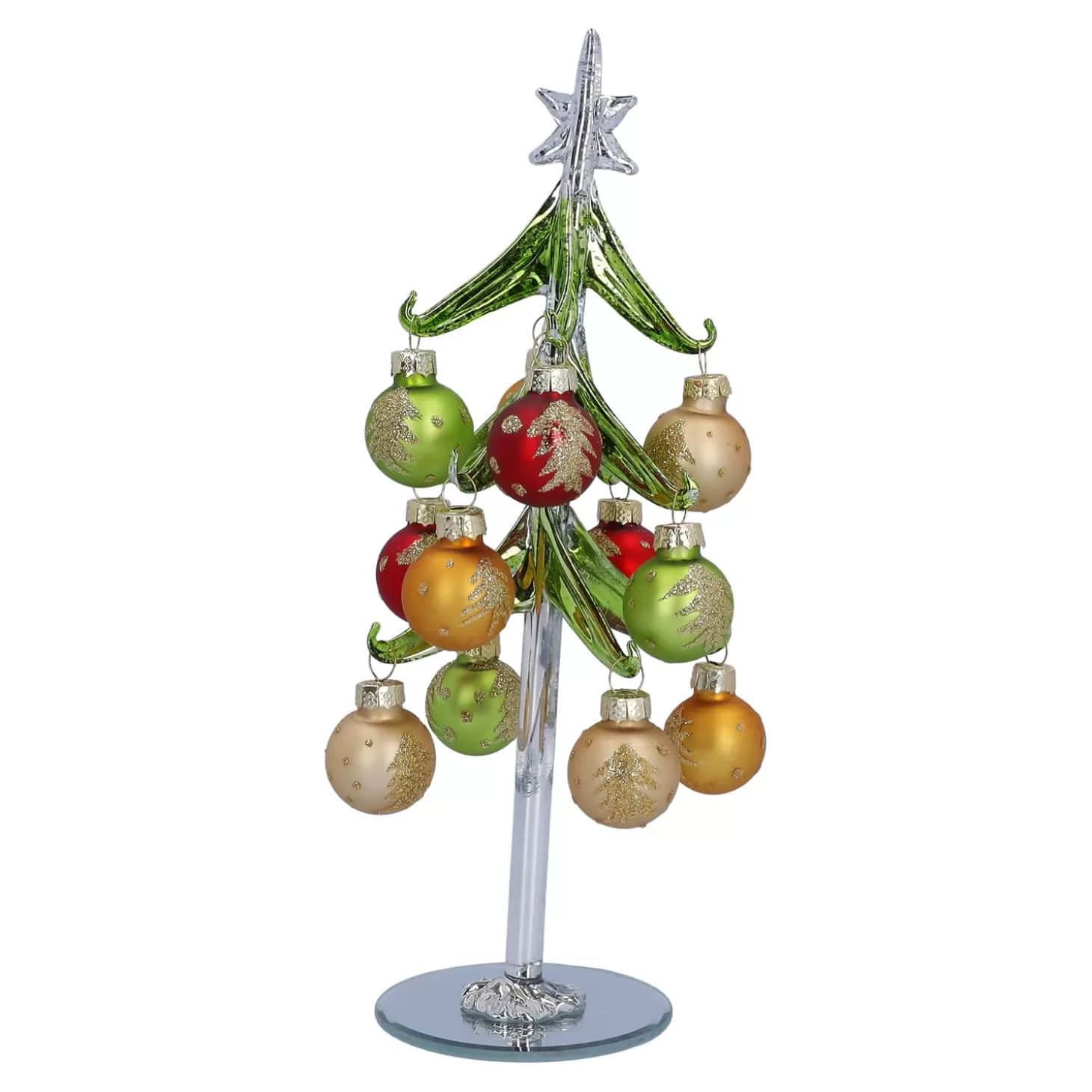 * Decorative Figurines>Green Glass Tree With Colourful Baubles, 23Cm