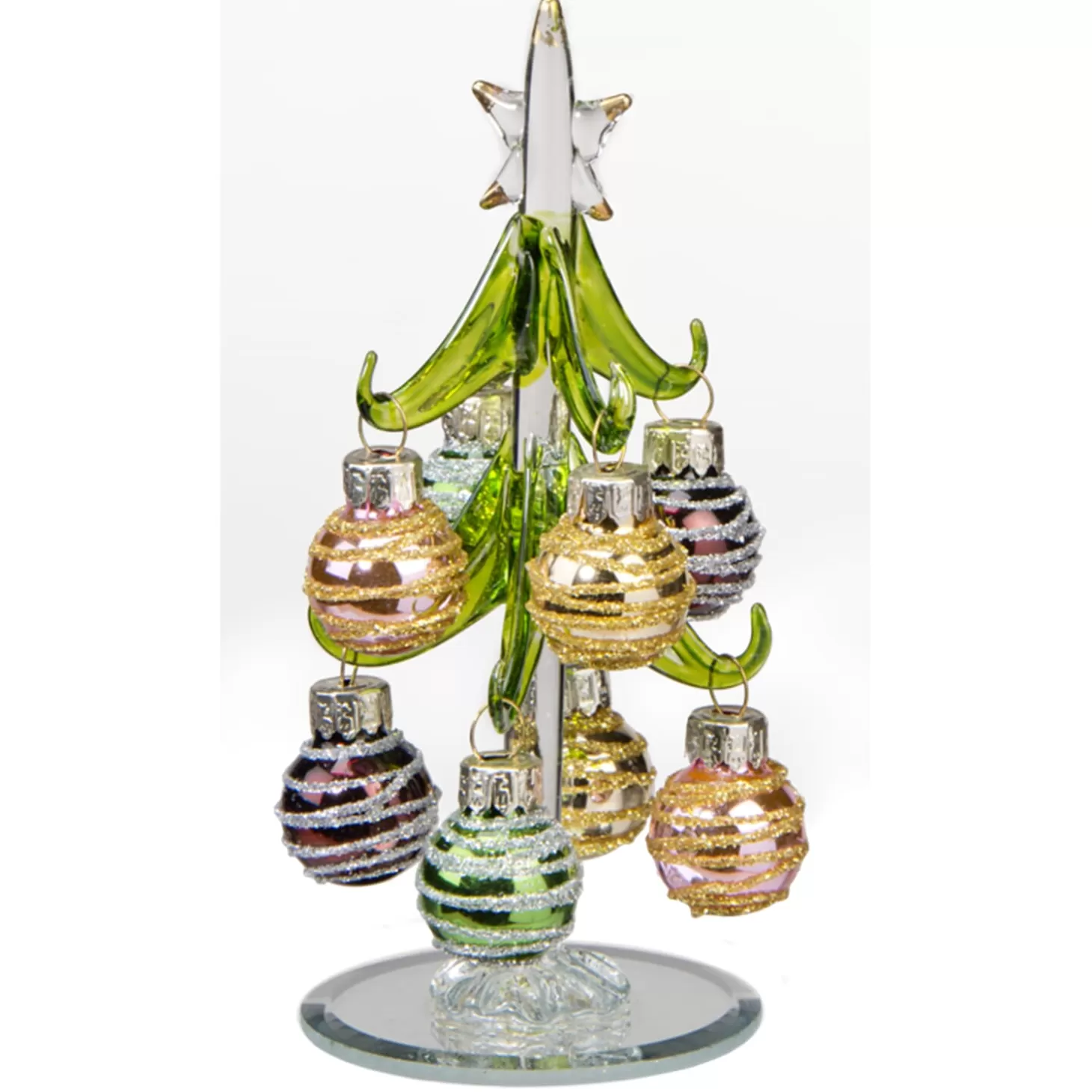 * Decorative Figurines>Green Glass Tree With Golden Baubles