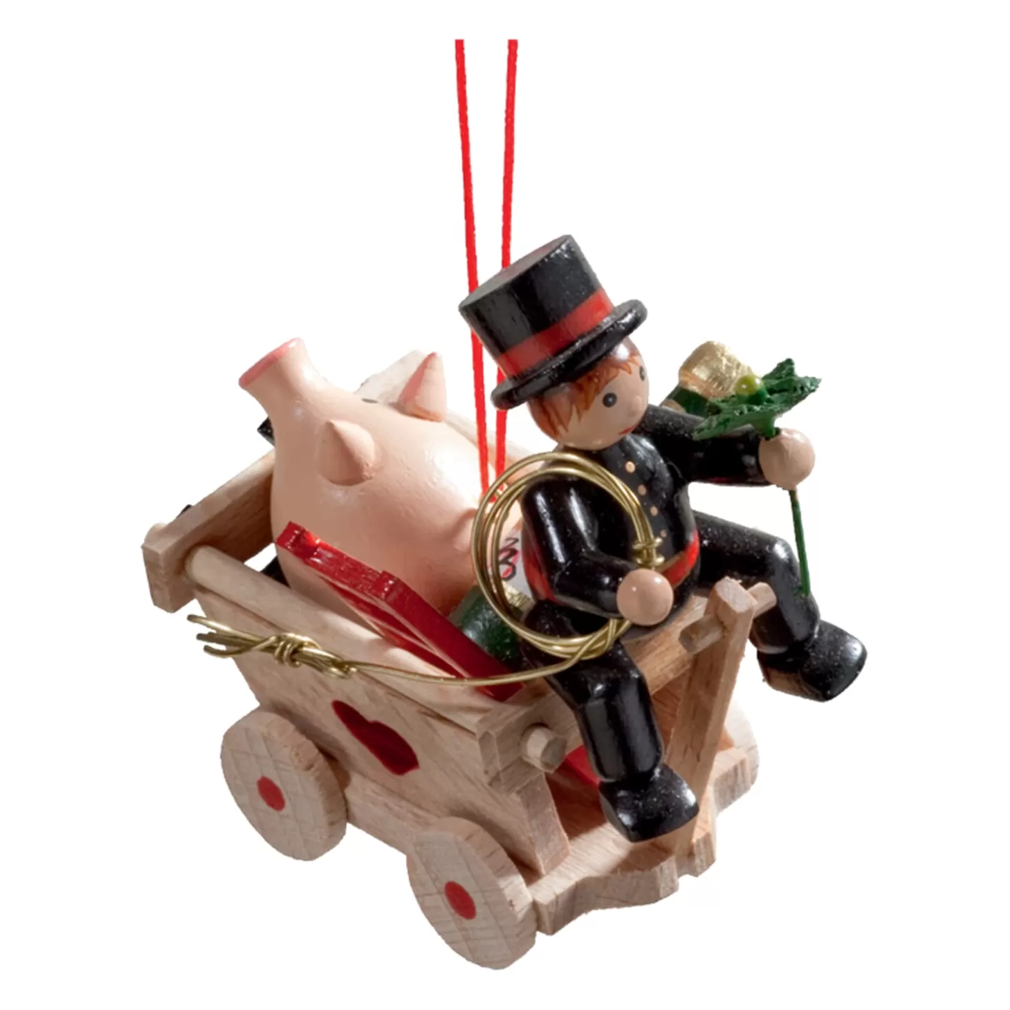 * Wood Tree Decorations>Handcart With Chimney Sweep