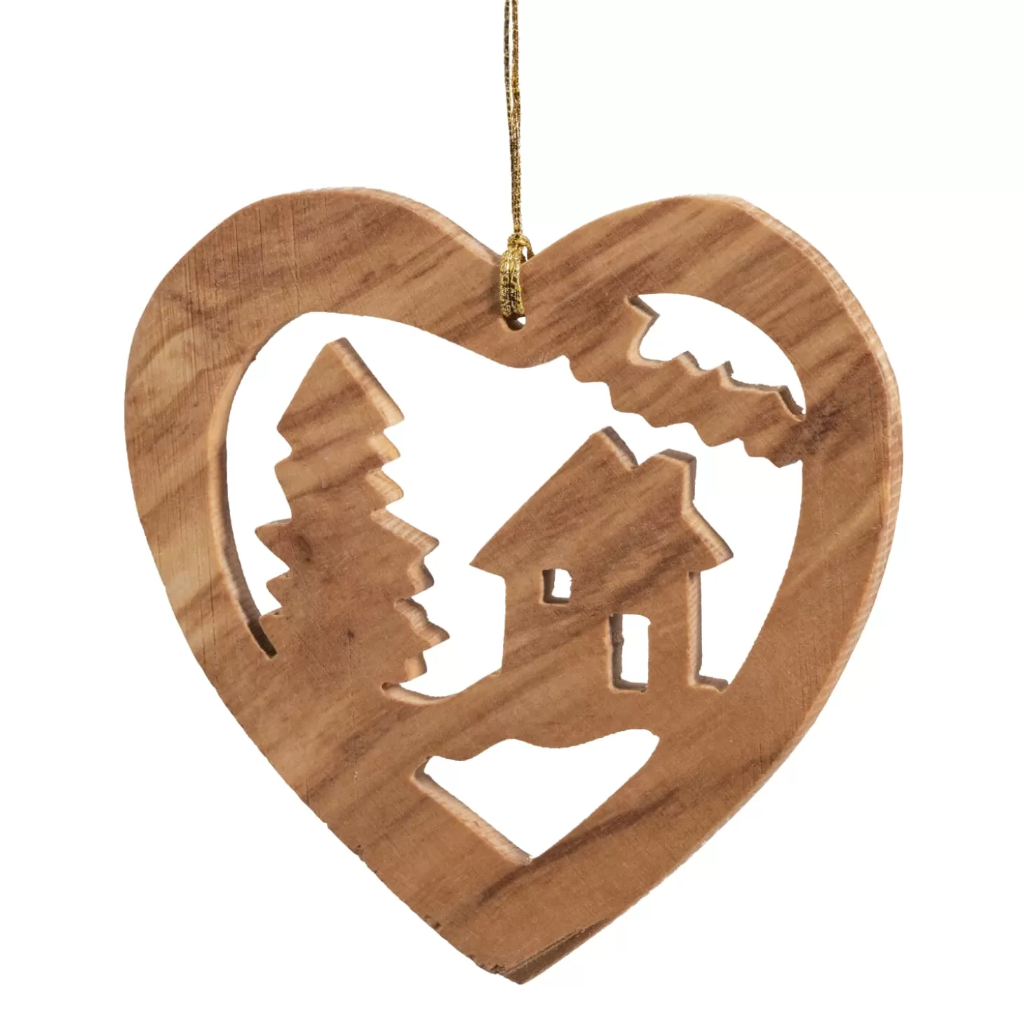 * Olive Wood Tree Decorations>Heart Forest Scene, Olive Wood