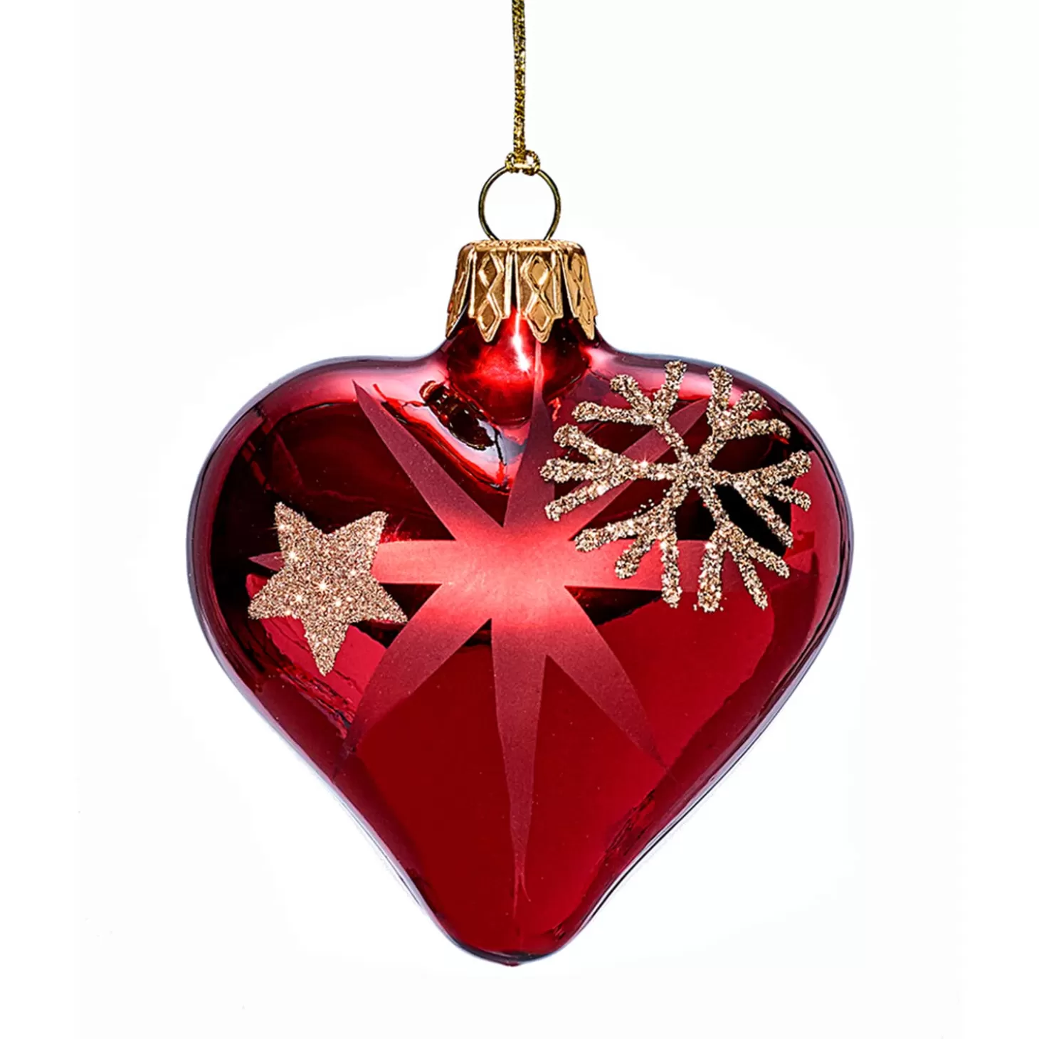 * Tree Baubles And Set Offers>Heart Red With Golden Stars And Flakes