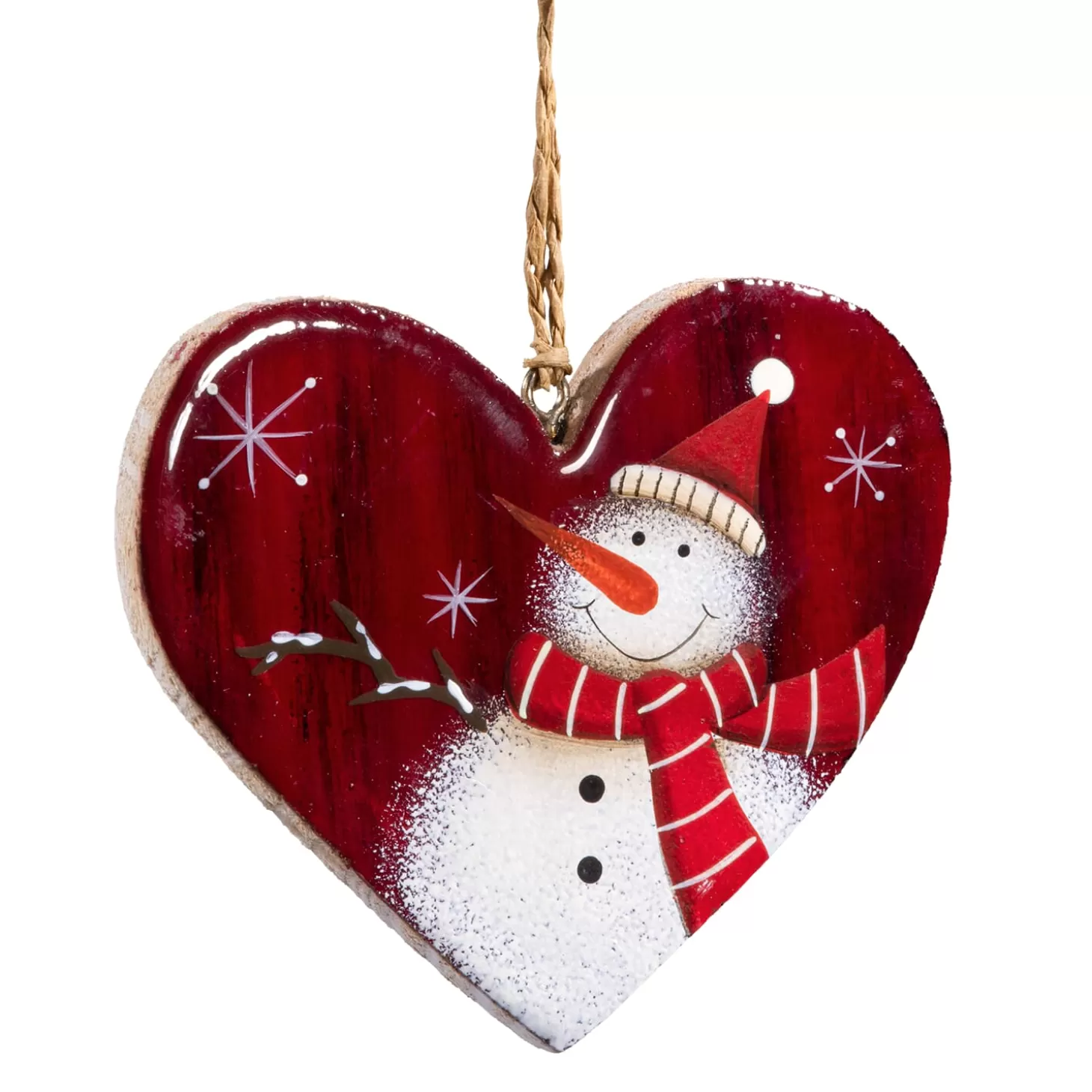 * Wood Tree Decorations>Heart "Snowman With Cap"