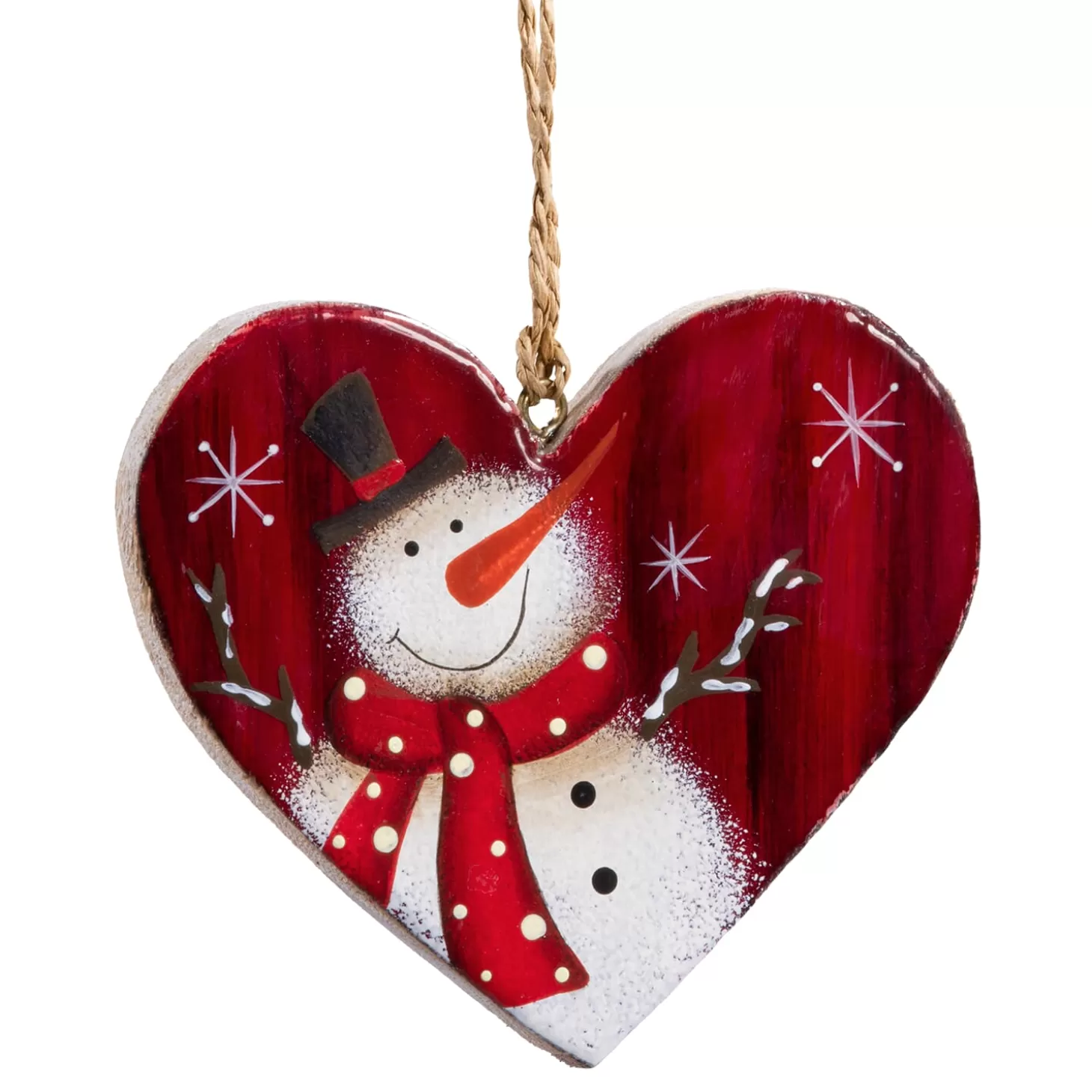 * Wood Tree Decorations>Heart "Snowman With Top Hat"