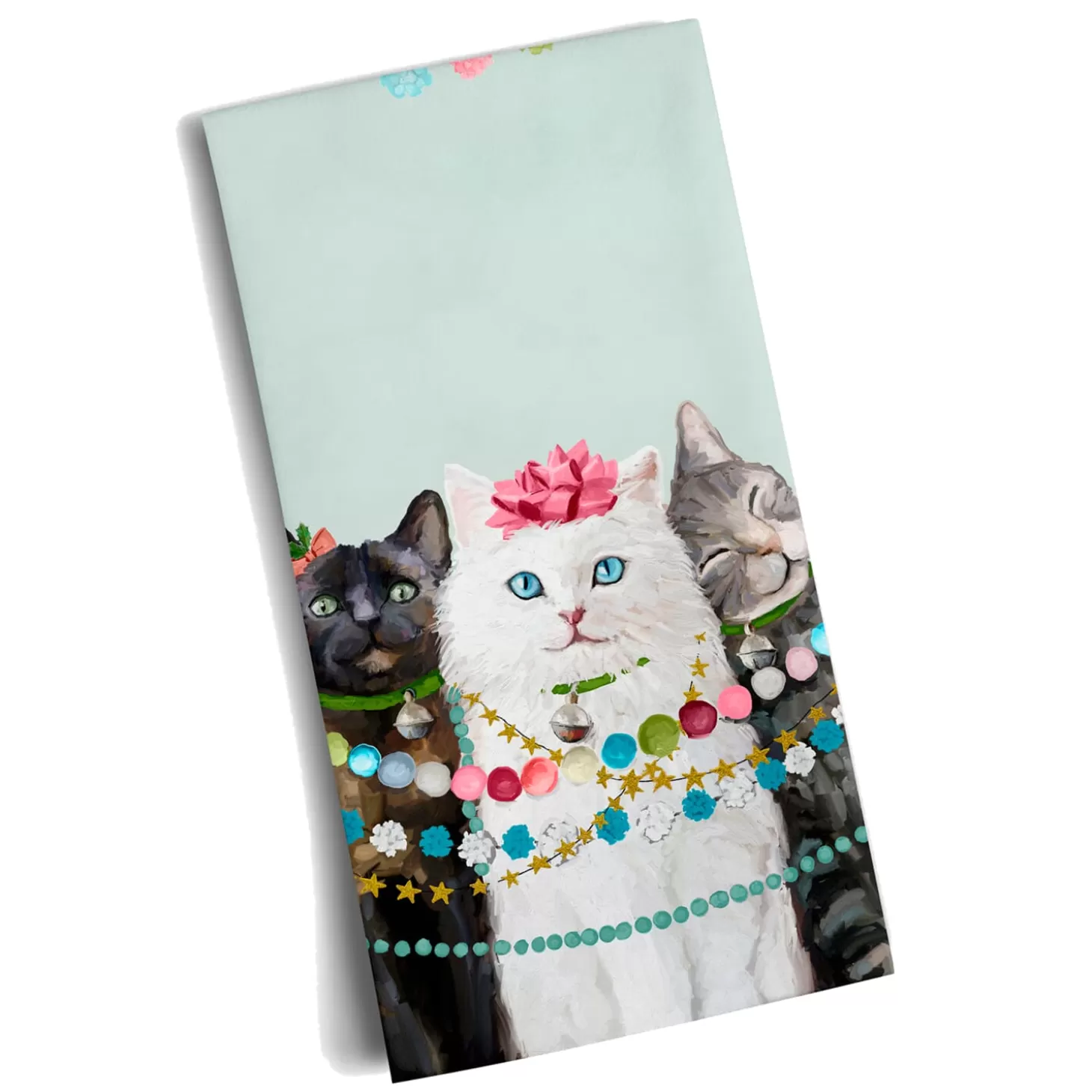 * Table Decorations>Holiday - Festive Cat Trio Bright Tea Towel