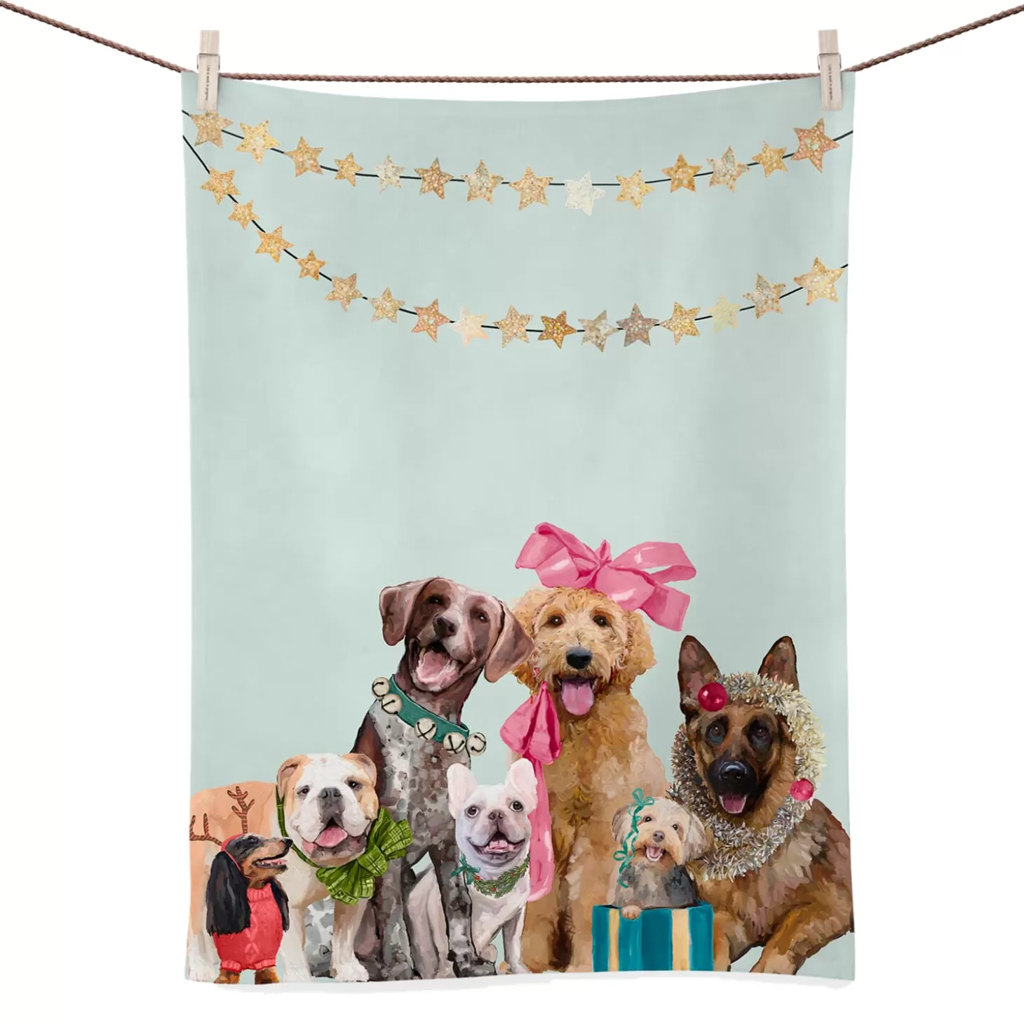 * Table Decorations>Holiday - Festive Puppy Pack Bright Tea Towel