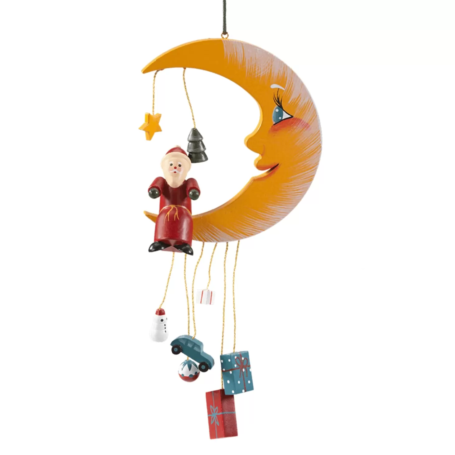 * Wood Tree Decorations>Moon With Santa