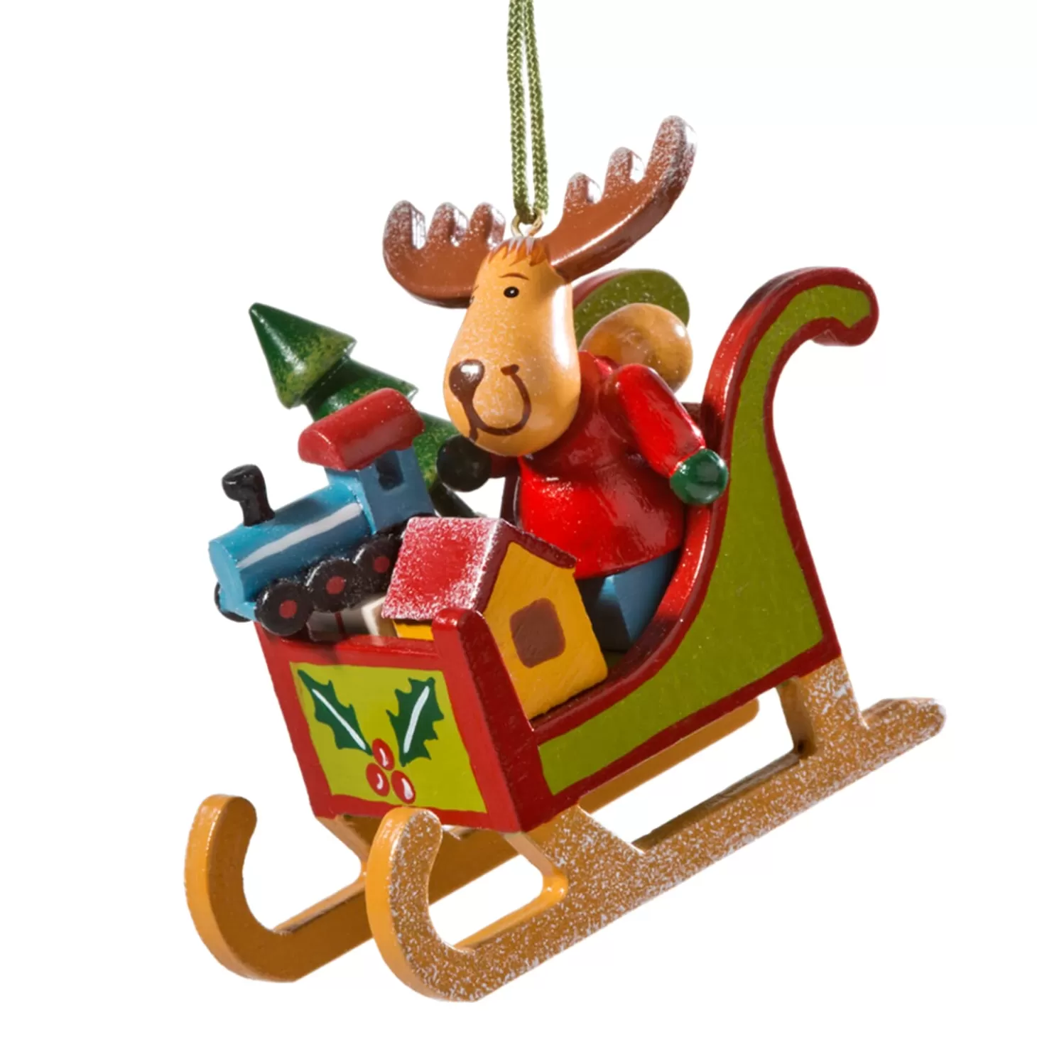 * Wood Tree Decorations>Moose In Sleigh