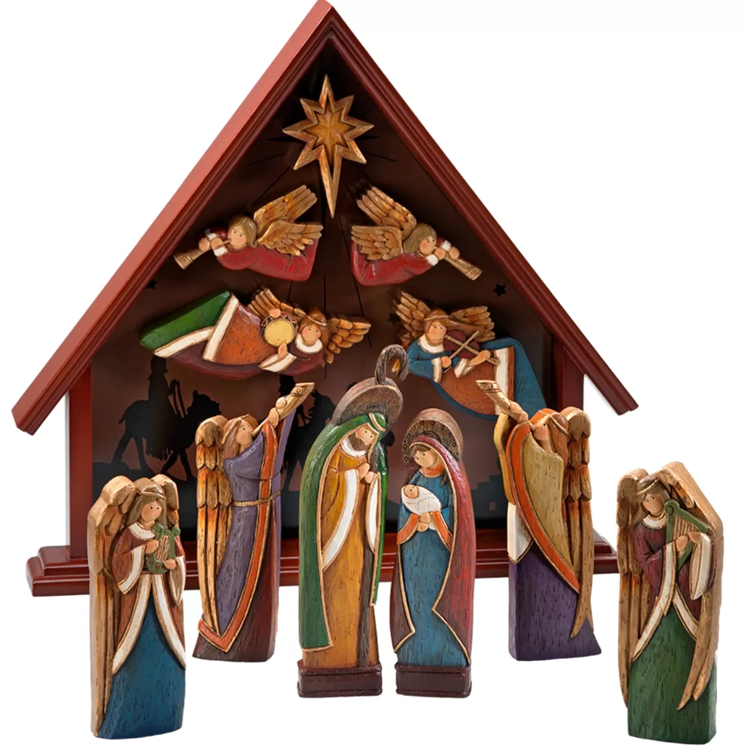 * Nativity Scenes>Nativity Crib House "Holy Family" With 11 Figurines