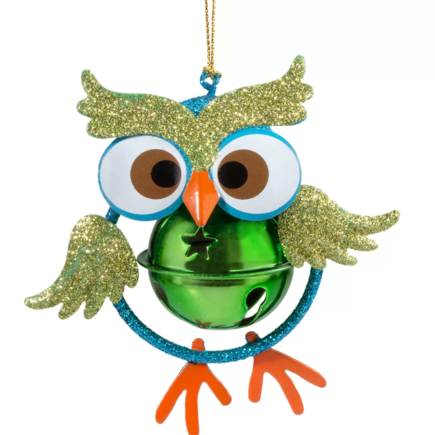 * Metal Tree Decorations>Owl With Bell, Green