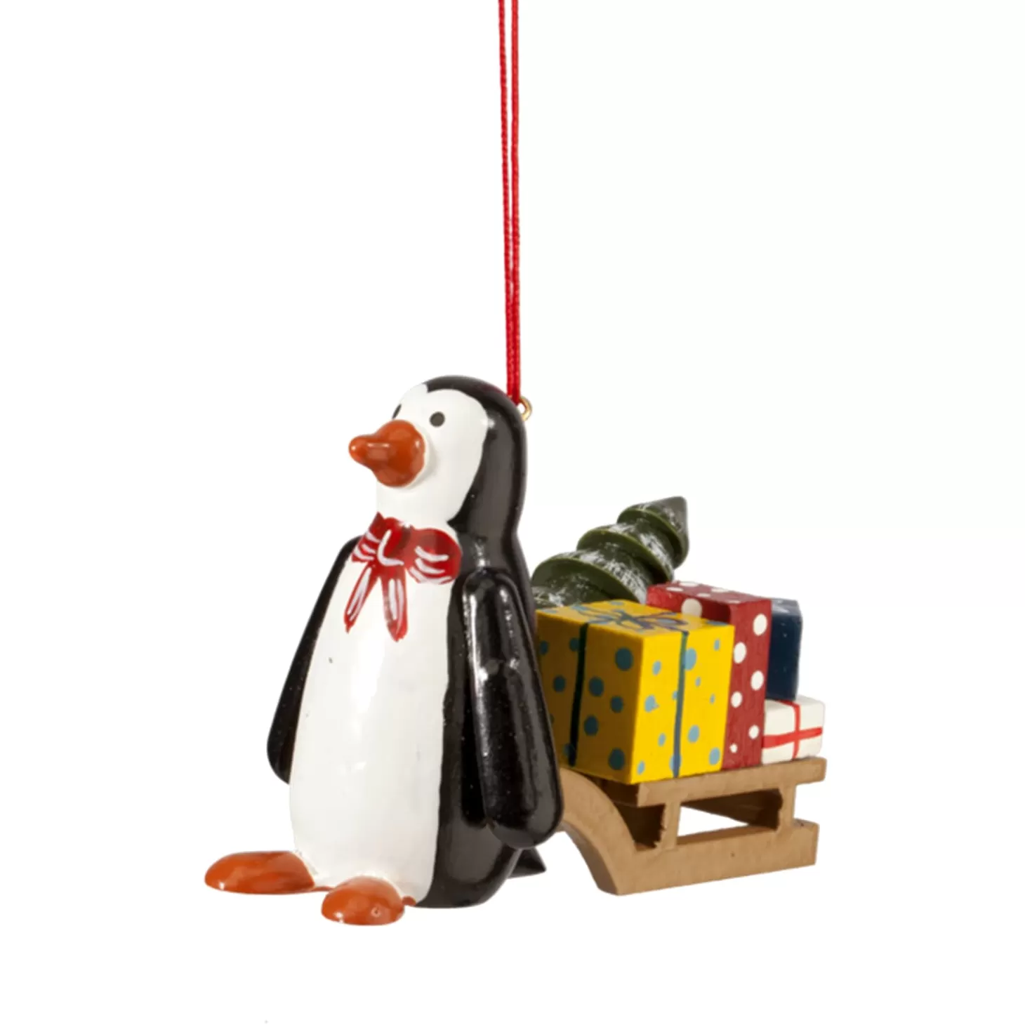 * Wood Tree Decorations>Penguin With Sleigh