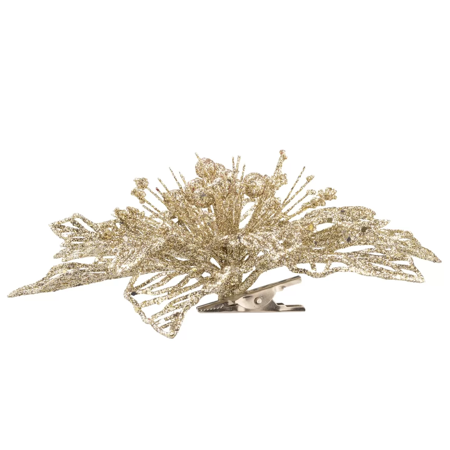 * Plastic Tree Decorations>Poinsettia With Clip, Gold