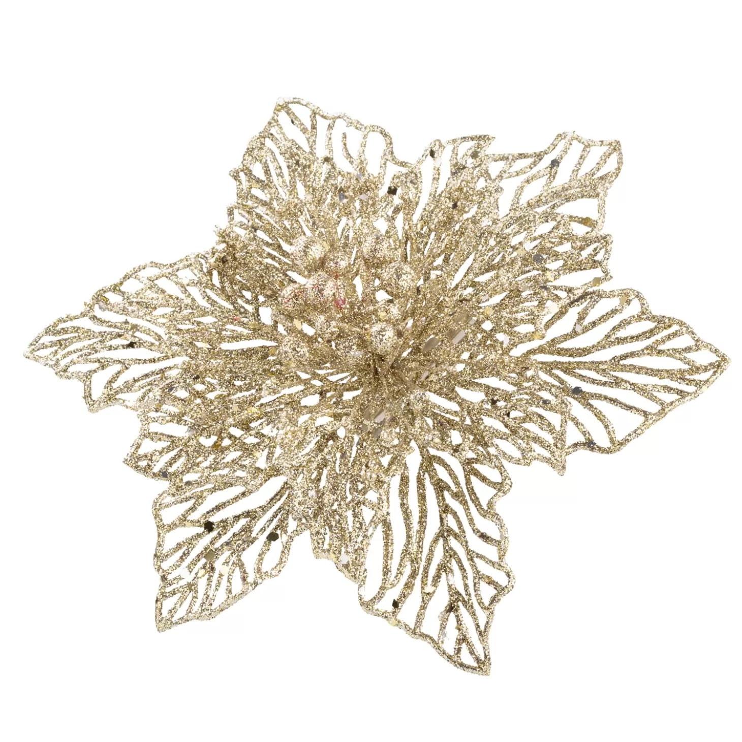 * Plastic Tree Decorations>Poinsettia With Clip, Gold