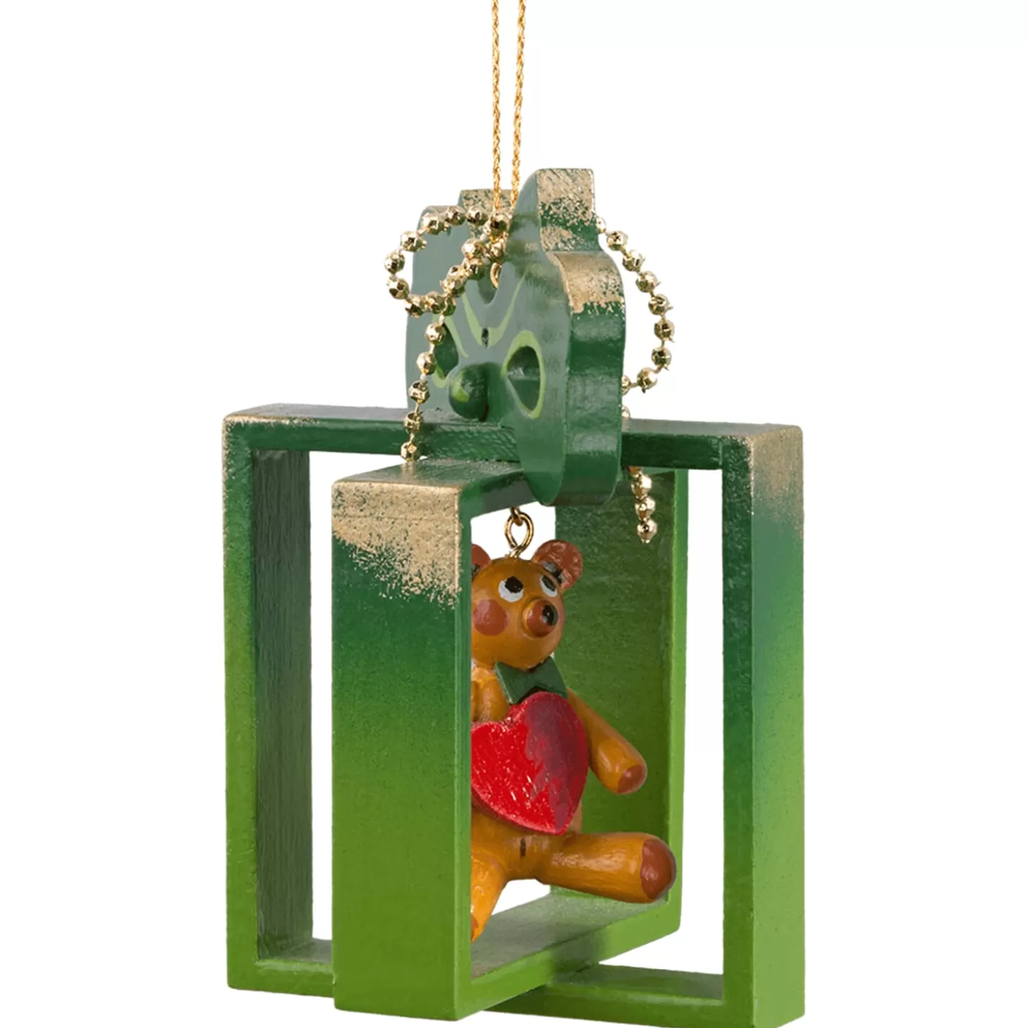 * Wood Tree Decorations>Present With Bear, Green