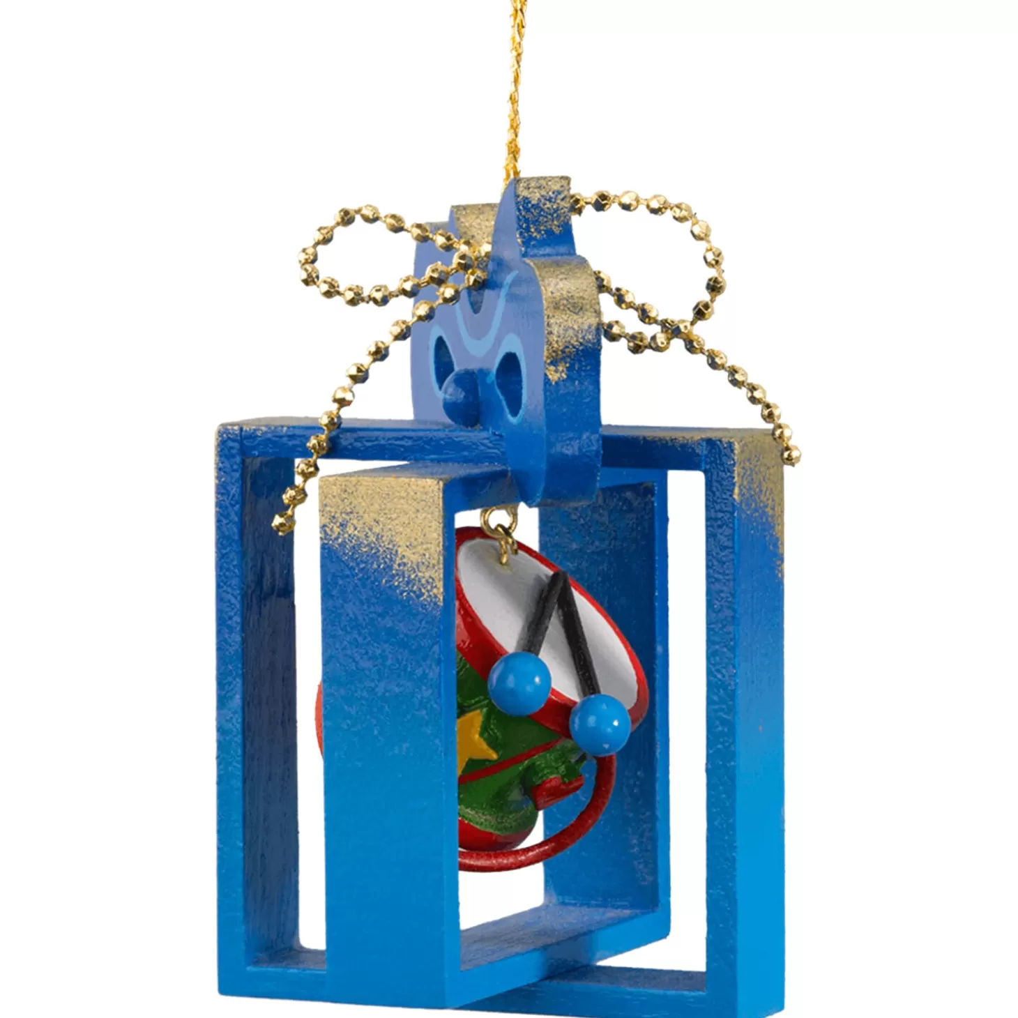 * Wood Tree Decorations>Present With Drum, Blue