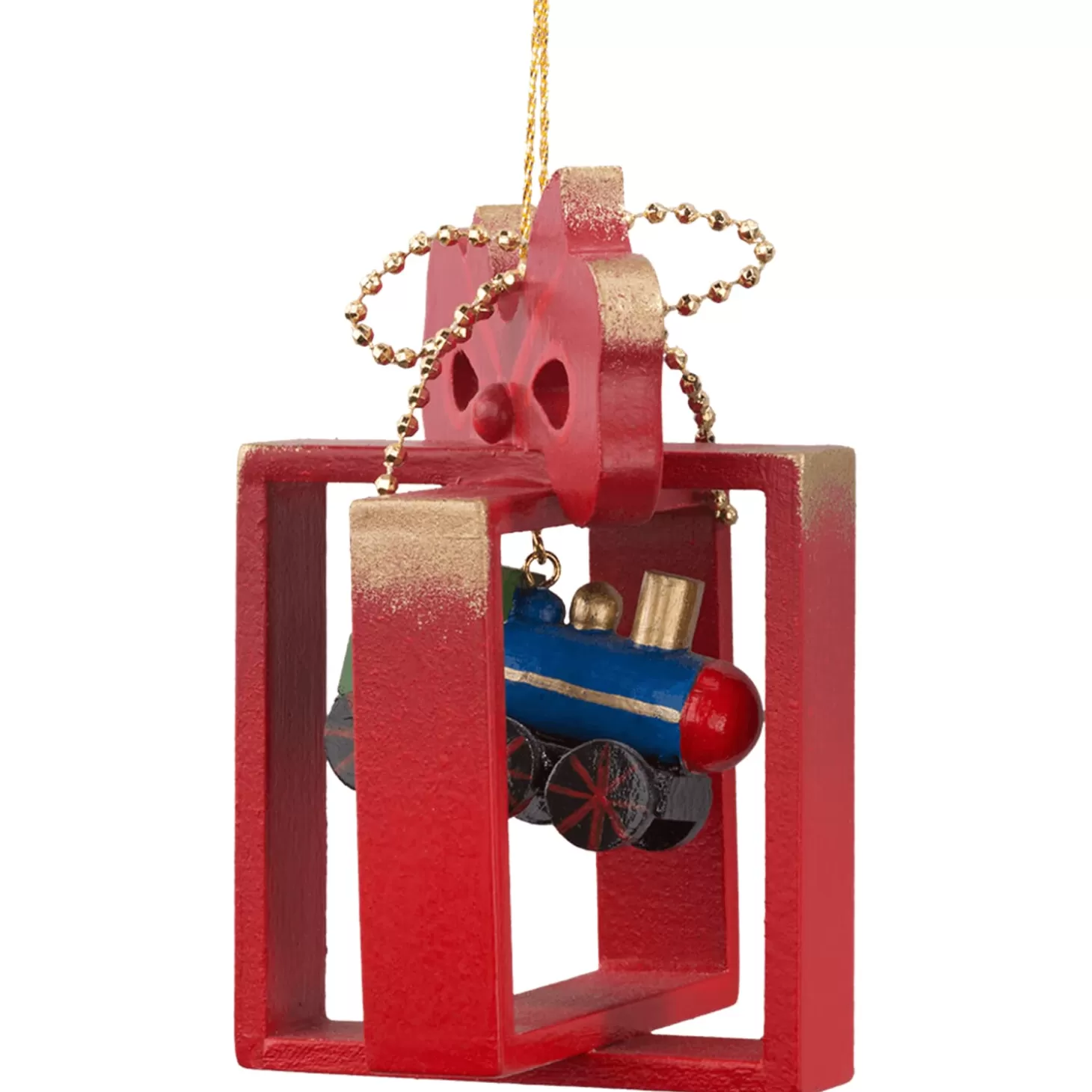 * Wood Tree Decorations>Present With Locomotive, Red